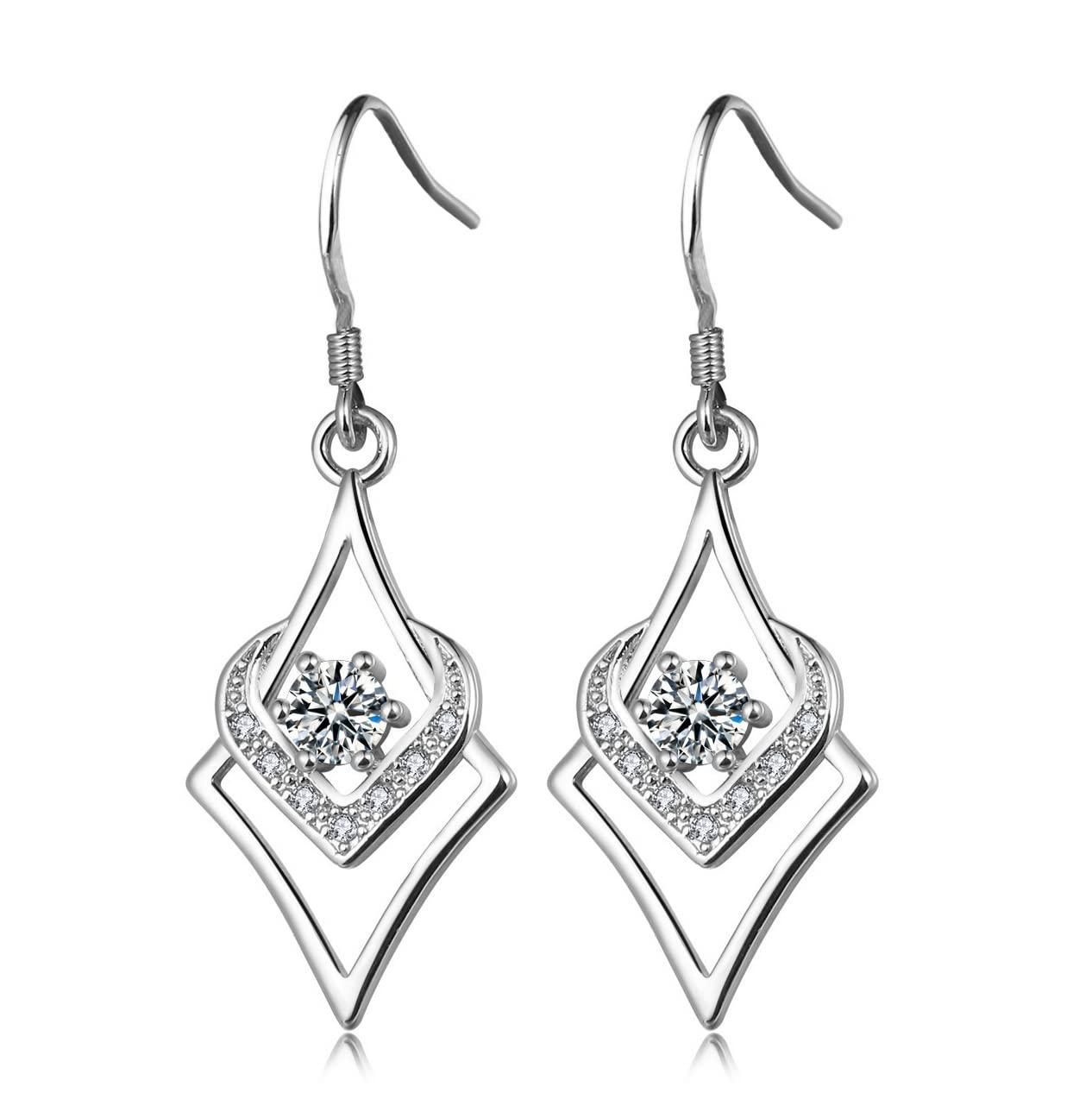 925 Sterling Silver Dangle Earrings for Women - 14K White Gold Plated Heart Hoop Earrings with AAA Cubic Zirconia | Elegant Gift for Valentine's Day, Anniversary & Date Night
