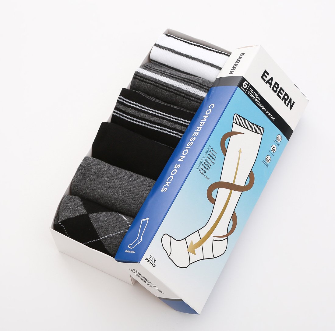 6 Pairs Women's Graduated Compression Socks 8-15mmHg - Improve Circulation for Travel, Work & Recovery