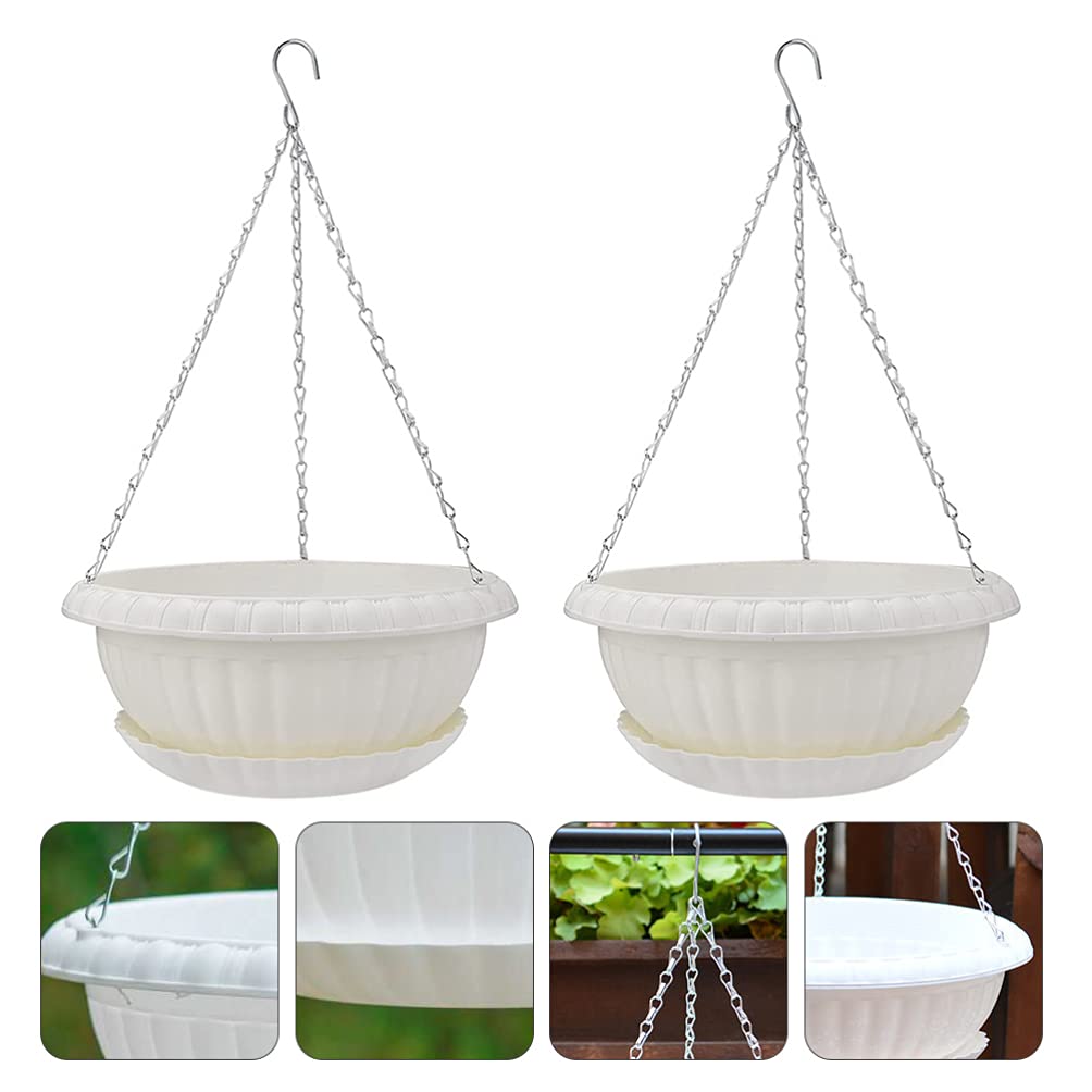 2-Pack Cabilock Hanging Flower Pots with Trays - Wall Mounted Planters for Indoor & Outdoor Decor, Balcony, Garden, and Patio Hanging Planter Set