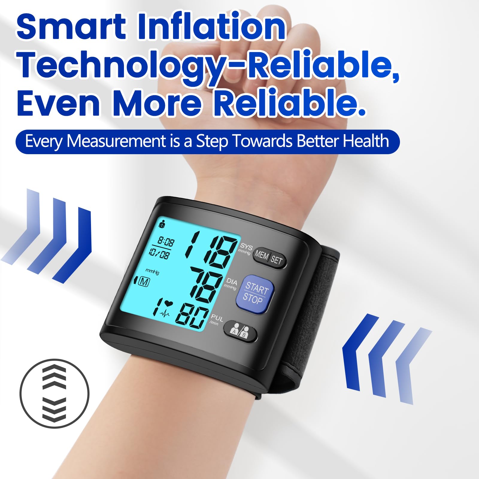 Automatic Wrist Blood Pressure Monitor with Backlit Display & Voice - Home Use