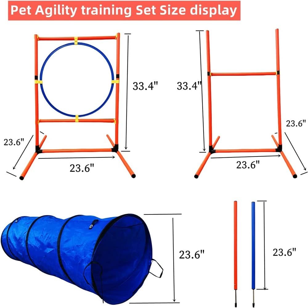 Premium Dog Agility Training Equipment Set - Complete Backyard Obstacle Course Kit with 2 Adjustable Jumps, Hurdle, Blind Tunnel, Standard Tunnel & Weave Poles for Indoor/Outdoor Dog Training & Play - Perfect for Backyard Fun, Dog Sports & Professional Agility Training