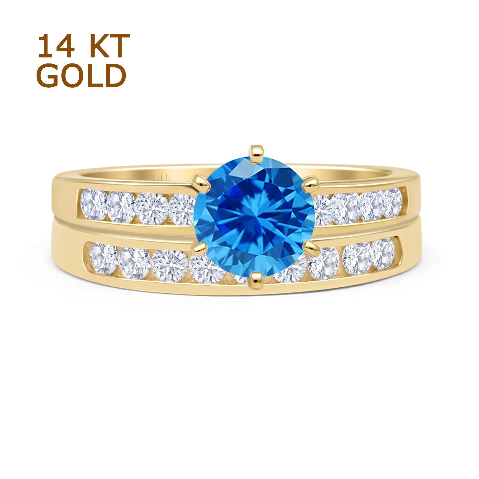 Blue Topaz CZ 14K Yellow Gold