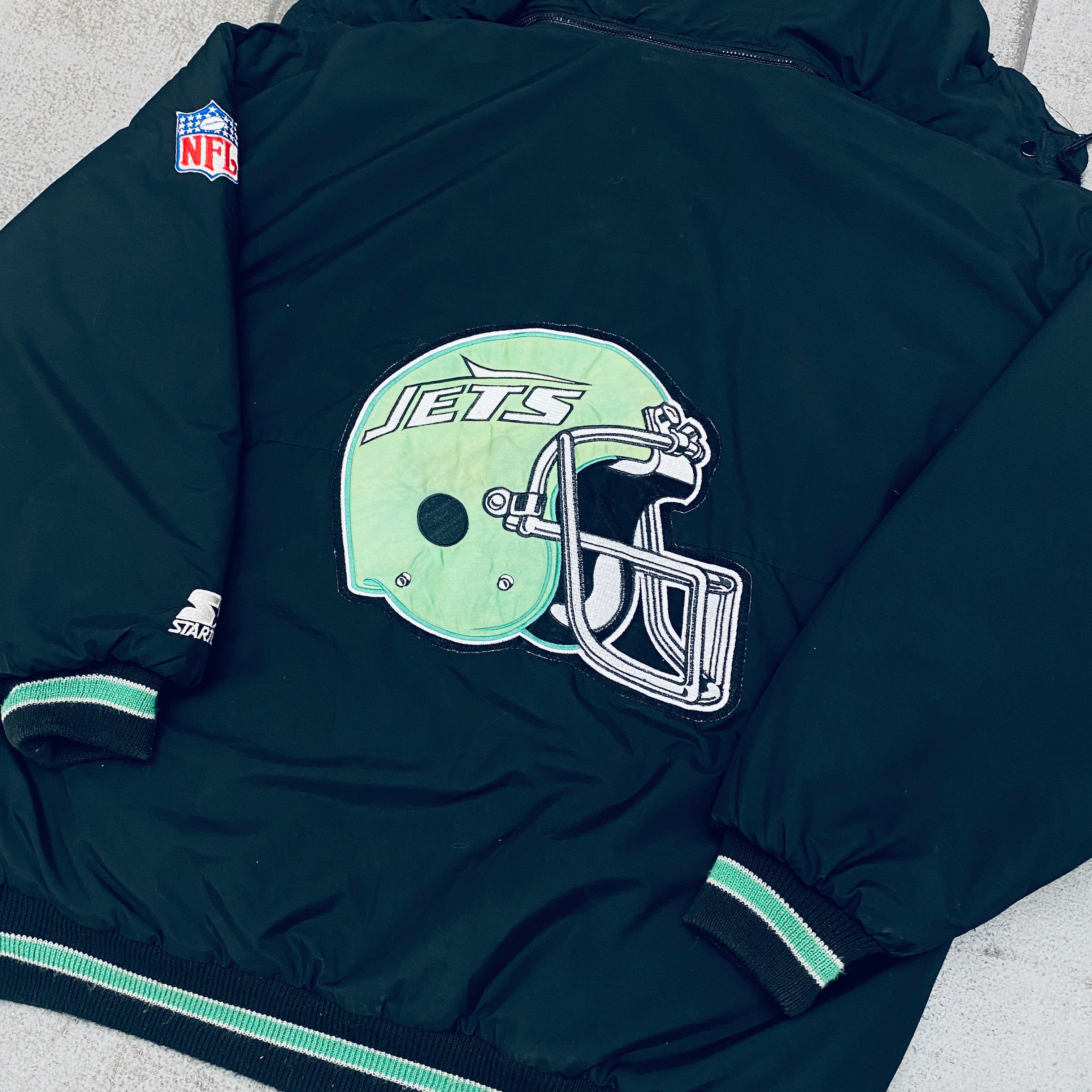 New York Jets 1990s Blackout Full-Zip Starter Parka Jacket - XL | Vintage NFL Football Fan Apparel for Men | Game Day, Tailgating & Cold Weather Outerwear