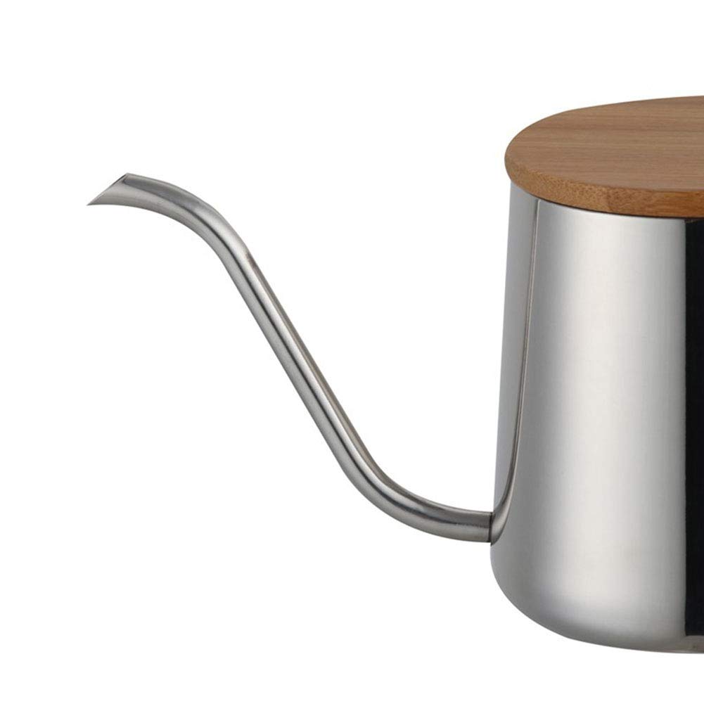 Premium 12oz/350ml Stainless Steel Gooseneck Pour Over Coffee Kettle - Long Narrow Spout for Precise Pouring - Wooden Lid - Perfect for Specialty Coffee Brewing & Tea Making at Home or Cafe