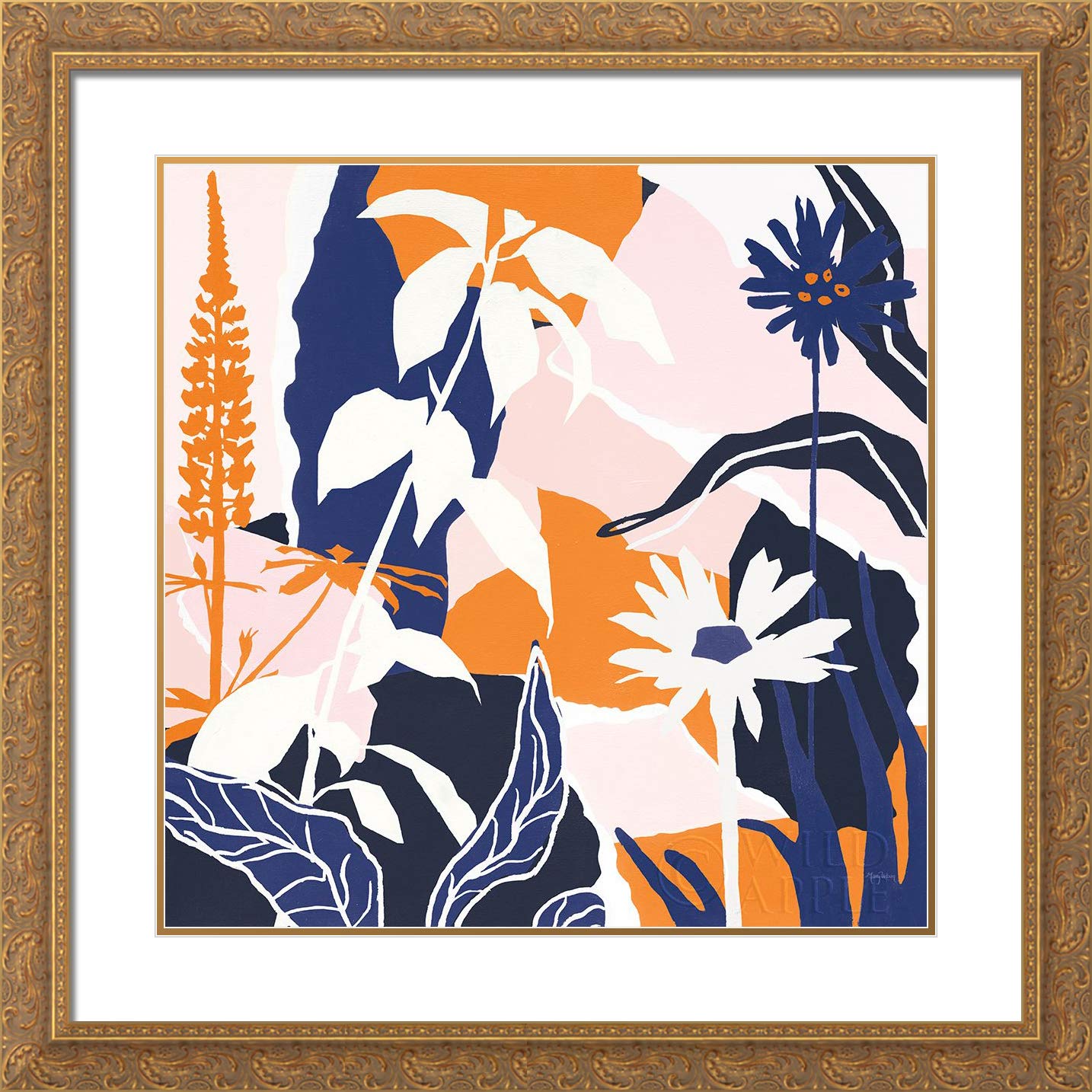 Urban Mary 15x15 Gold Ornate Framed Double Matted Museum Art Print - Happy Place II Blue Wall Decor for Living Room, Bedroom & Office
