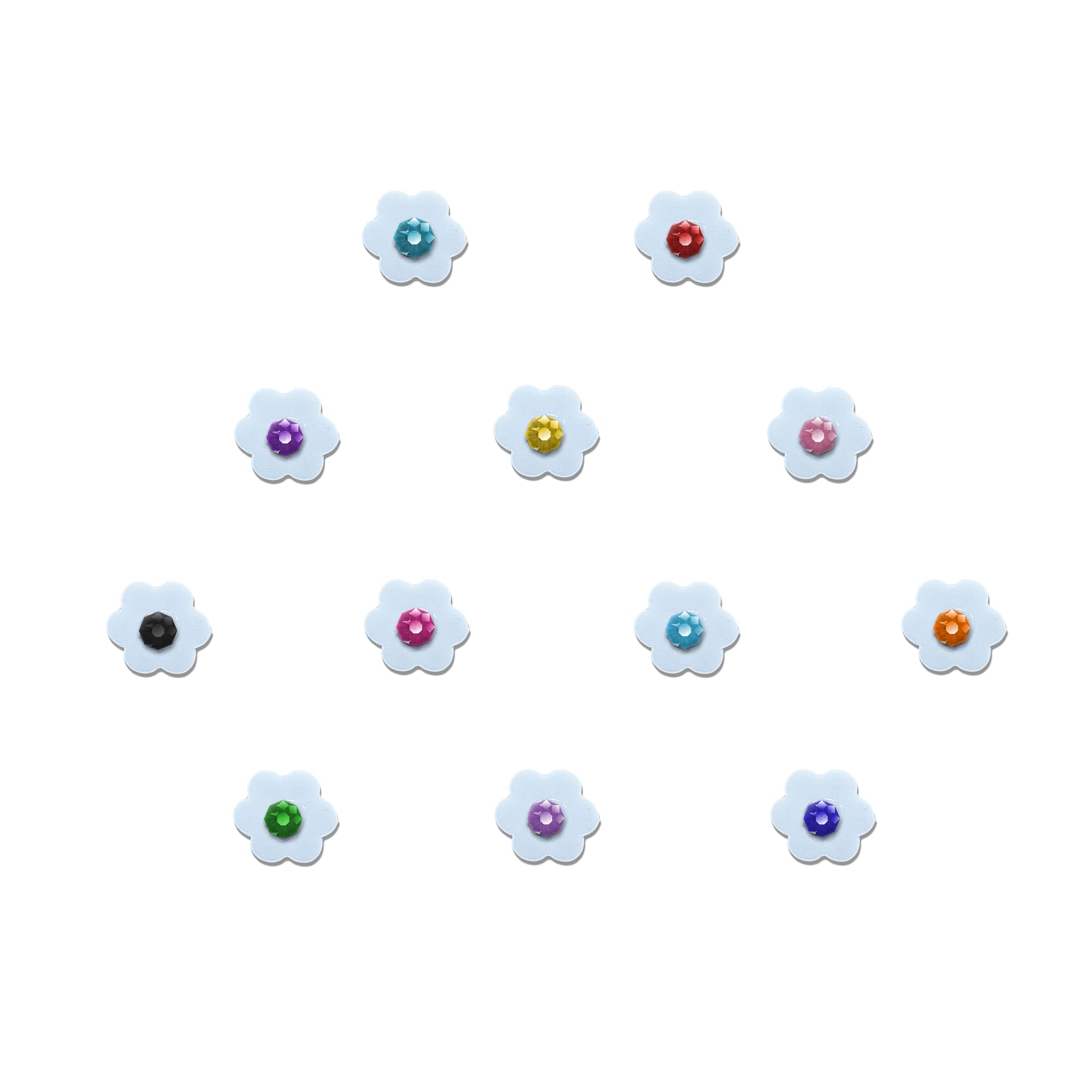Comet Busters Cute White Floral Baby Bindis with Colorful Stones - 6mm Kids Face Decoration Stickers (BB051) for Parties, Festivals & Indian Weddings