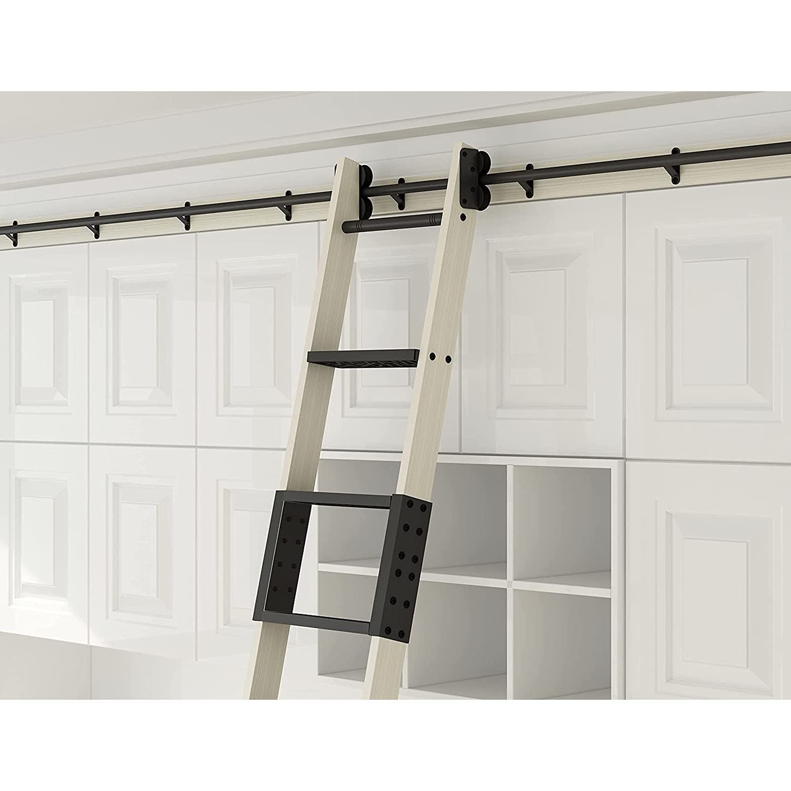 3.3ft-20ft Rustic Black Steel Round Tube Sliding Barn Ladder Track Kit - Complete Rail System for Library, Loft & Home Use (Ladder Not Included) | Durable Rolling Ladder Hardware for Indoor Spaces, Bookshelves & Storage Areas