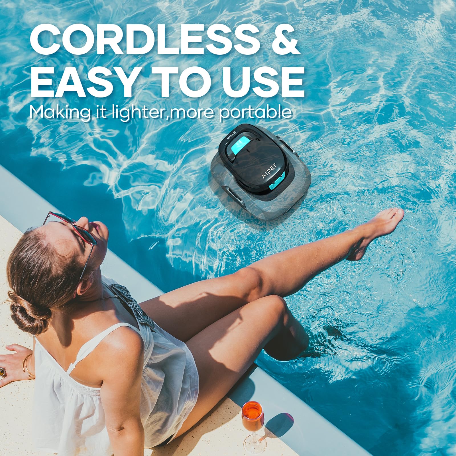 AIPER Cordless Robotic Pool Cleaner - Automatic Pool Vacuum with Self-Parking Technology, 90 Min Runtime for Above Ground & In-Ground Pools up to 40 FT - Perfect for Weekly Pool Maintenance & Seasonal Cleaning