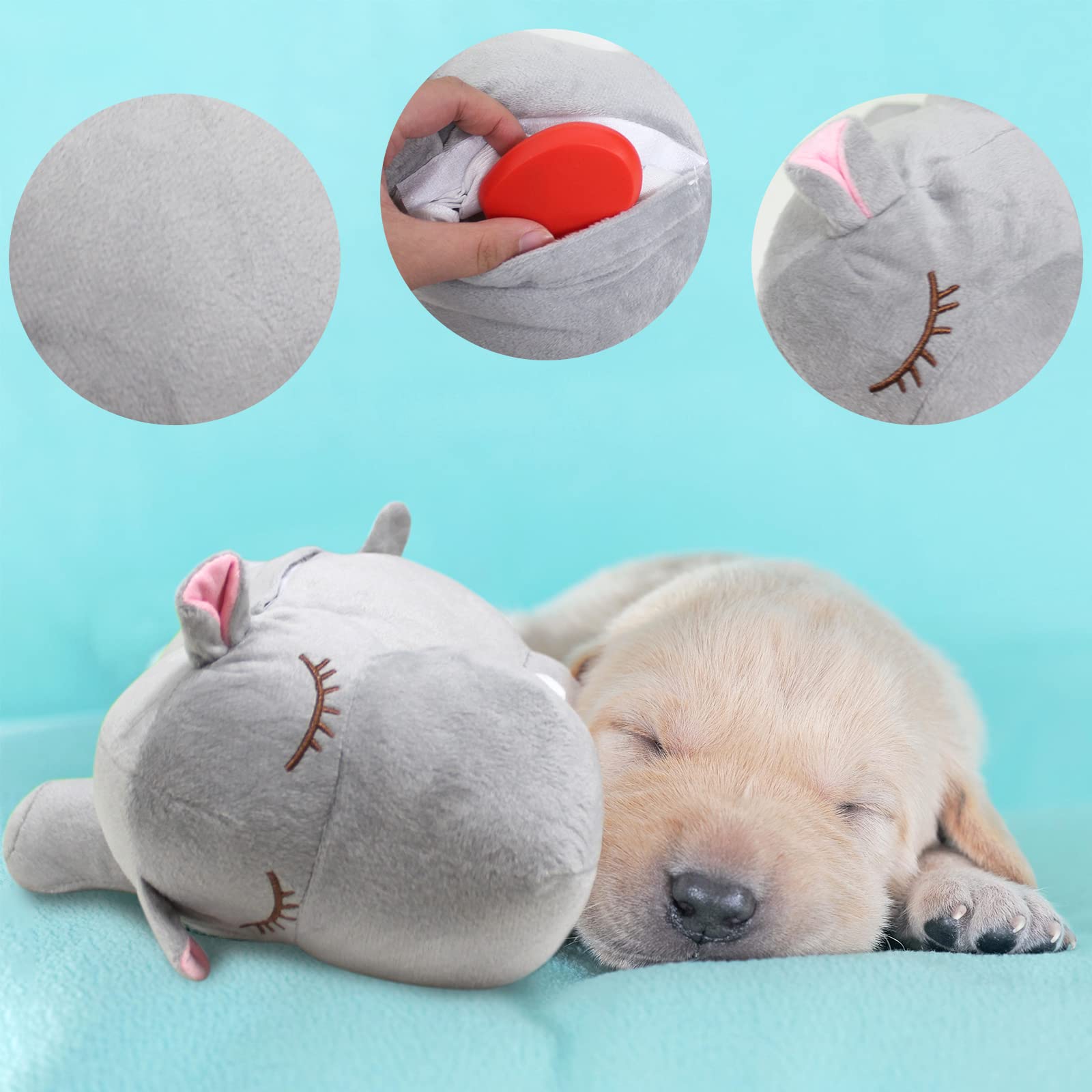 Heartbeat Puppy Toy for Dogs - Calming Plush Stuffed Animal with Realistic Heartbeat to Relieve Anxiety & Aid Sleep - Perfect for Anxious Puppies, Separation Anxiety & Training (Gray) - Ideal for New Puppies, Kennel Training & Comforting Scared Dogs