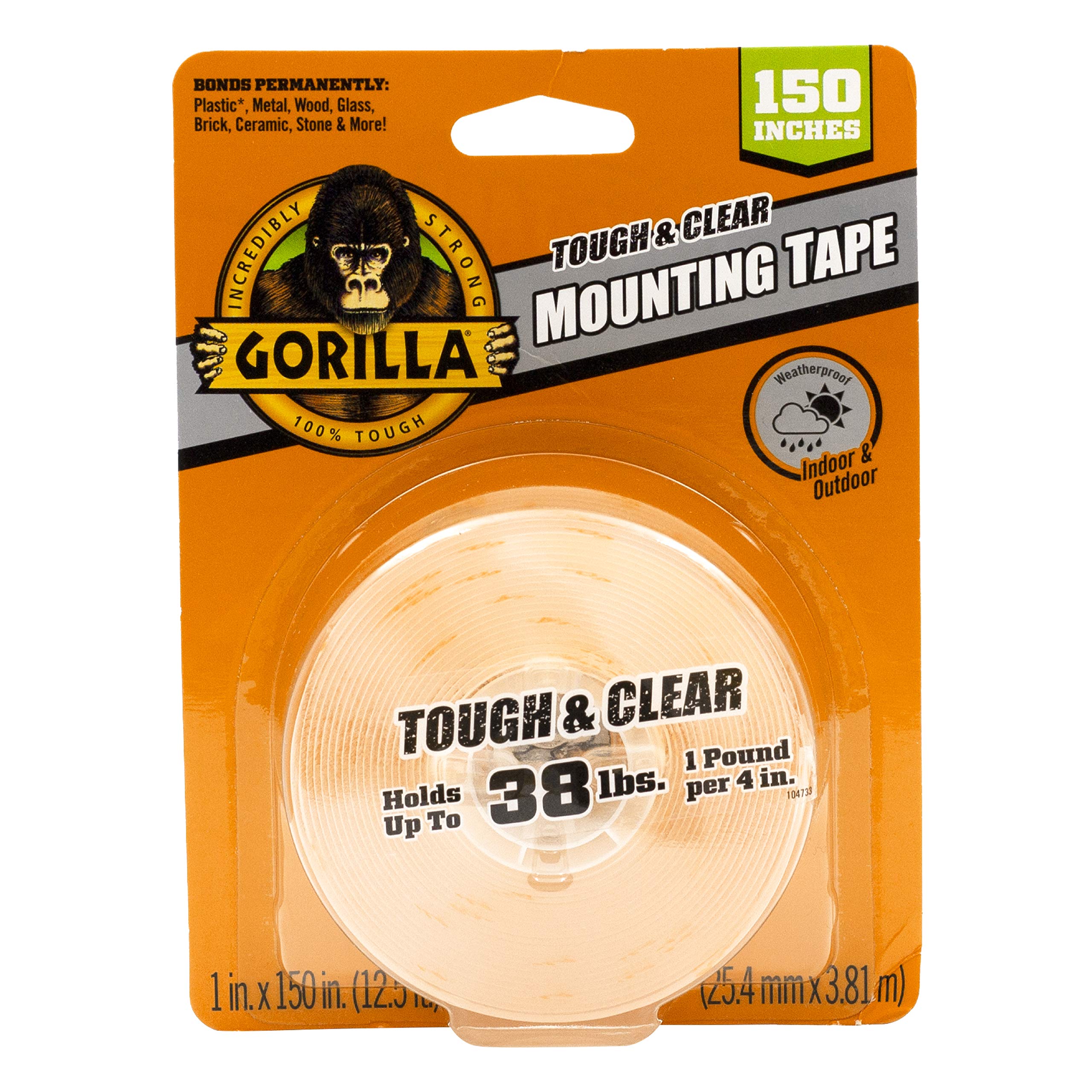 Gorilla Tough & Clear Double Sided XL Mounting Tape - Ultra Strong Adhesive for Instant Hold | Weatherproof 1