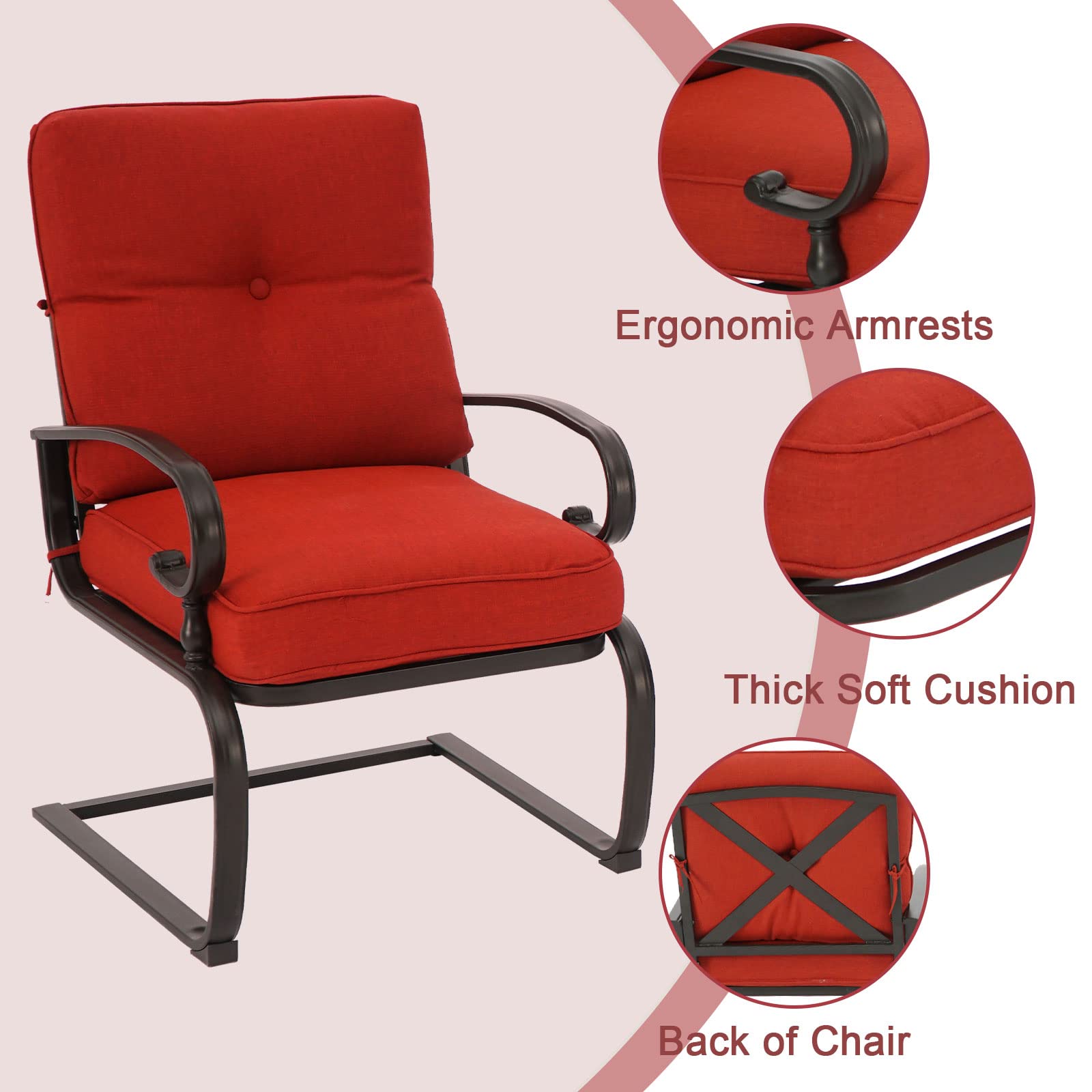 Incbruce 5-Piece Wrought Iron Patio Furniture Set - Outdoor Metal Conversation Set with Loveseat, Coffee Table, Bistro Table & 2 Spring Chairs (Includes Cushions, Red) - Perfect for Garden, Backyard, Poolside & Patio Relaxation