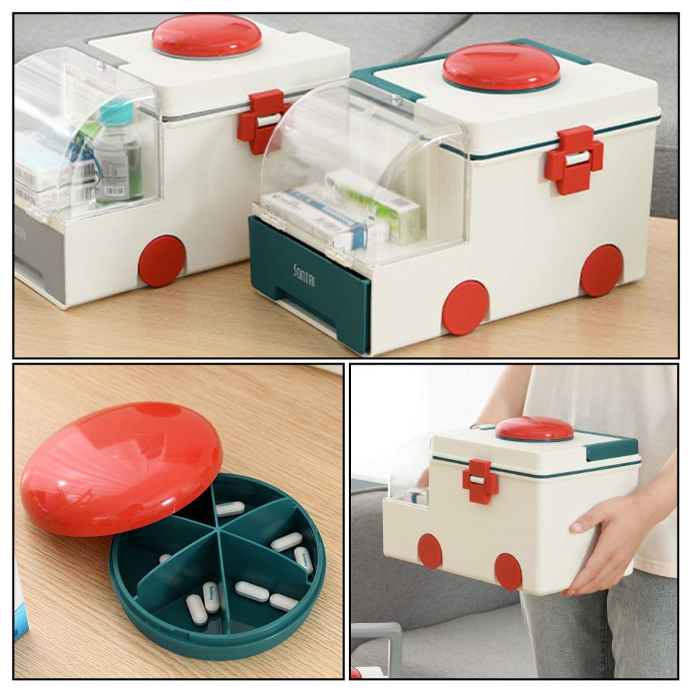 Baluue Green Modern First Aid Kit Storage Box - Portable Medicine Organizer for Home, Office & Travel - Plastic Emergency Case 32x21cm - Perfect for First Aid Supplies, Medication & Small Item Storage