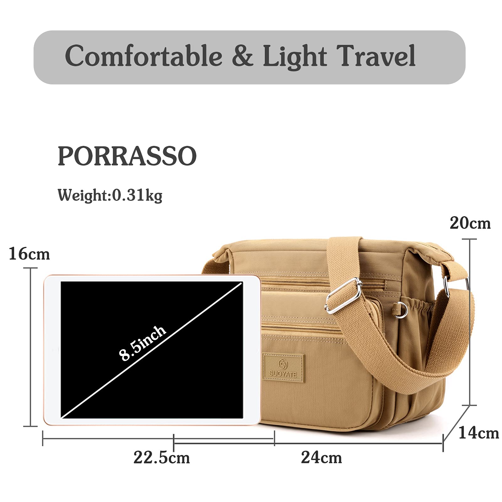 PORRASSO Women's Crossbody Bag - Stylish Casual Shoulder Purse with Multiple Pockets, Fashion Messenger Bag for Daily Use, Travel & Shopping
