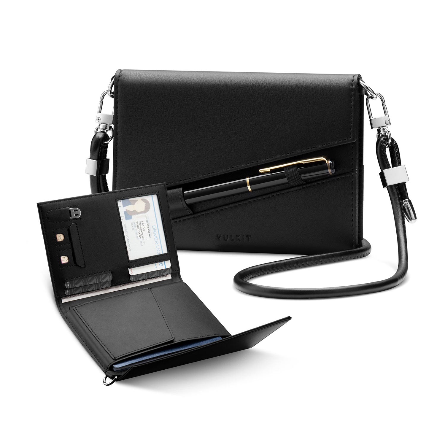 VPW105 RFID Blocking Leather Passport Holder Wallet with Lanyard - Secure Travel Essentials for Airports, Hotels & International Trips