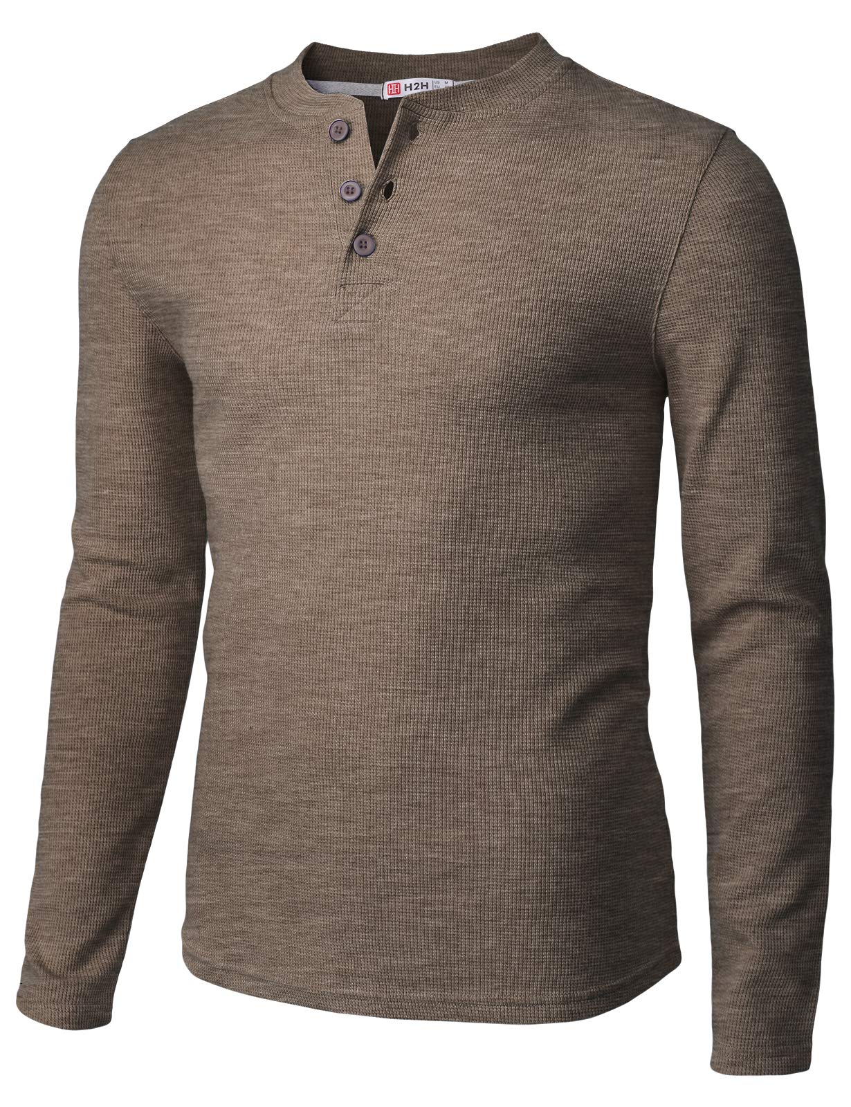 H2H Men's Casual Slim Fit Henley Cotton Shirts Long Sleeve Lightweight Waffle Fabric - Breathable Comfort for Everyday Wear, Work & Outdoor Activities