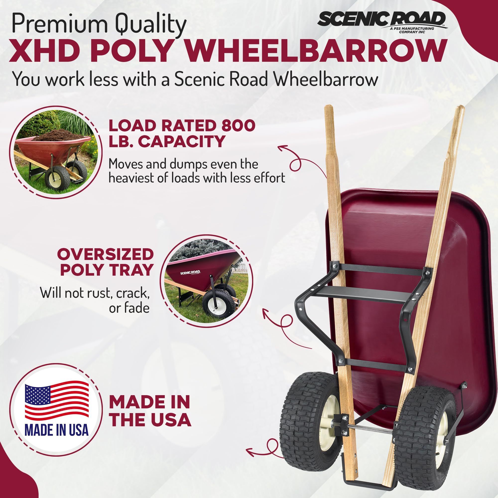 SCENIC ROAD Heavy Duty 6 Cu Ft Dual-Wheel Wheelbarrow with 16