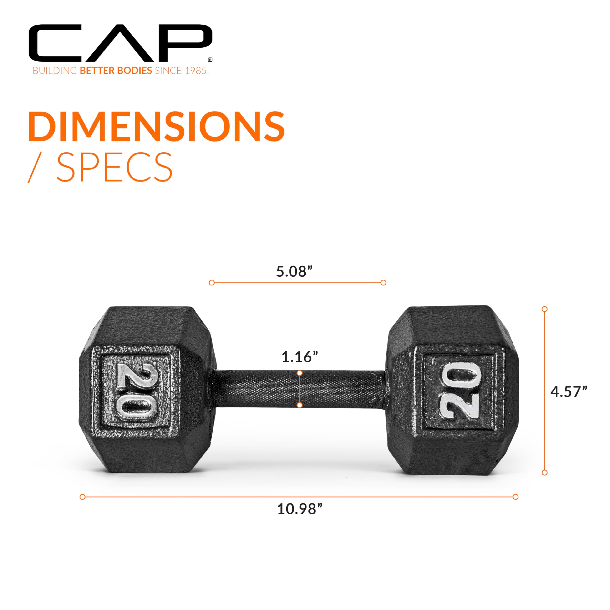 CAP Barbell Cast Iron Hex Dumbbell Set - 5-50 lbs Weight Options for Home Gym, Strength Training & Workouts | Durable Fitness Equipment for Men & Women