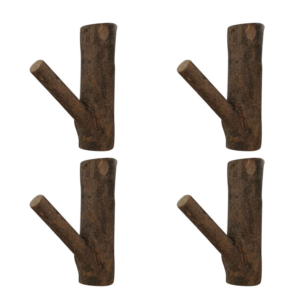 4-Pack Wooden Coat Hooks for Wall - Natural Tree Branch Design Hangers for Jackets, Hats & Bags - Rustic Home Decor for Entryway, Bedroom & Bathroom Organization
