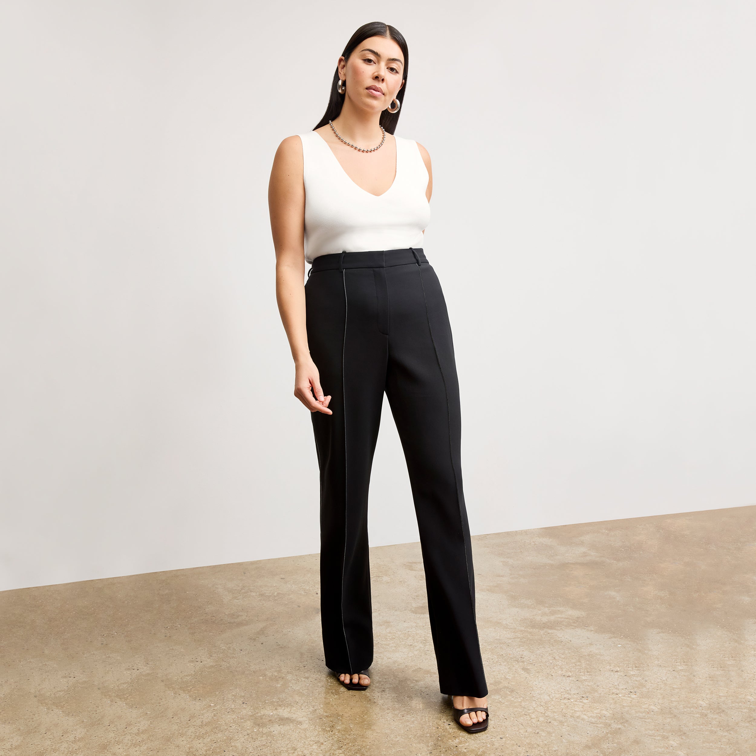 Lowen Jetset Pant - Everyday Stretch Crepe Pants with Topstitch Detail in Black | Comfortable Work Pants & Travel Pants for Women