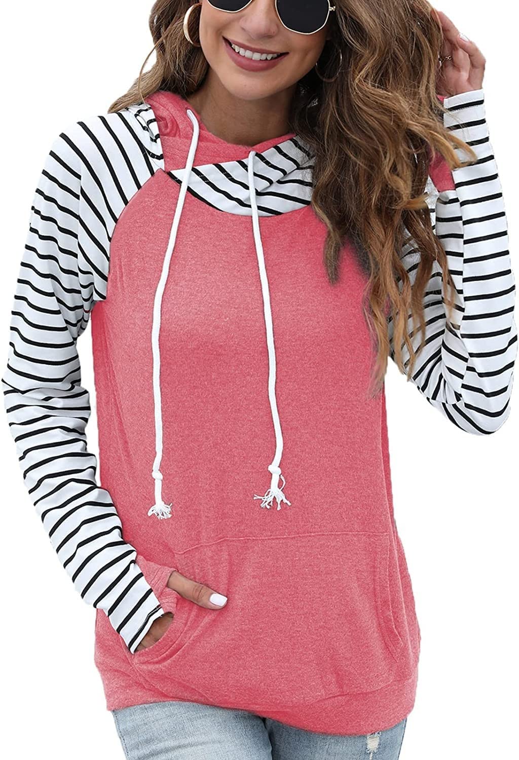 Euymhod Women's Cute Striped Color Block Hoodie - Long Sleeve Pullover Sweatshirt for Casual Wear, Loungewear & Street Fashion