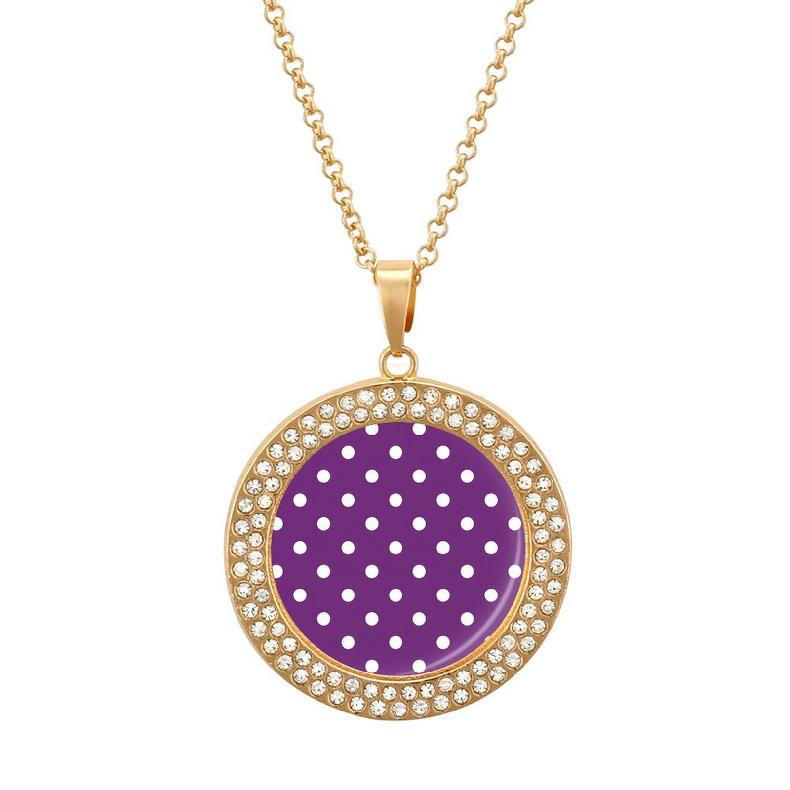 Elegant Purple & White Polka Dot Diamond Pendant Necklace for Women | Multicolor Circle Pendant Jewelry | Perfect Birthday Gift, Anniversary Present & Party Accessory