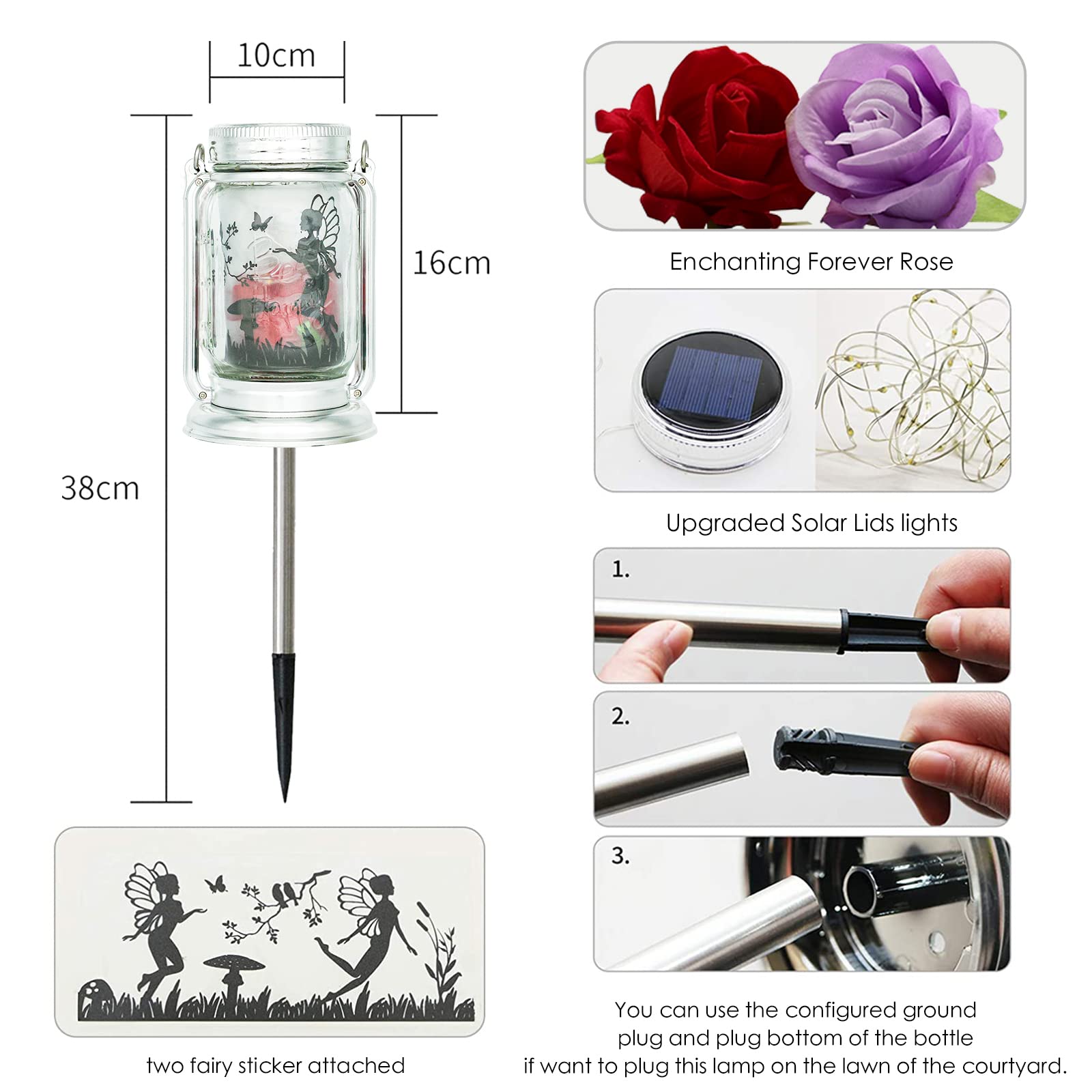 ANGMLN Solar Powered Romantic Rose in Glass Mason Jar - 2 Pack Enchanted Rose Gift Set with LED Lights, Forever Flower for Valentine's Day, Wedding, Anniversary & Home Decor | Perfect for Romantic Nights, Table Centerpieces and Special Occasion Gifts