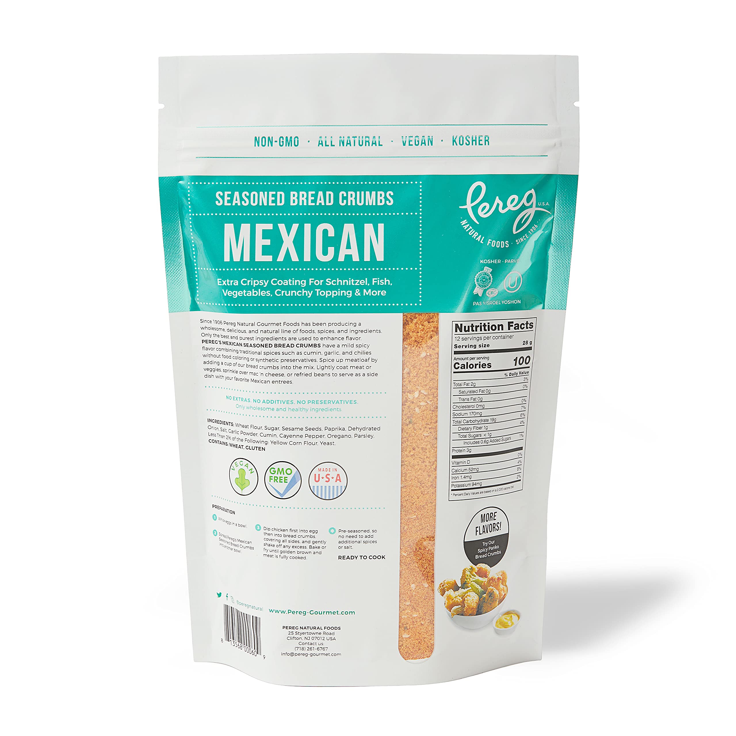 Pereg Mexican Style Seasoned Bread Crumbs - 12 Oz | Non-GMO Coating & Stuffing Mix for Burgers, Schnitzel, Meatballs & Vegetables | Authentic Mexican Flavor for Crispy Fried Foods & Homemade Recipes