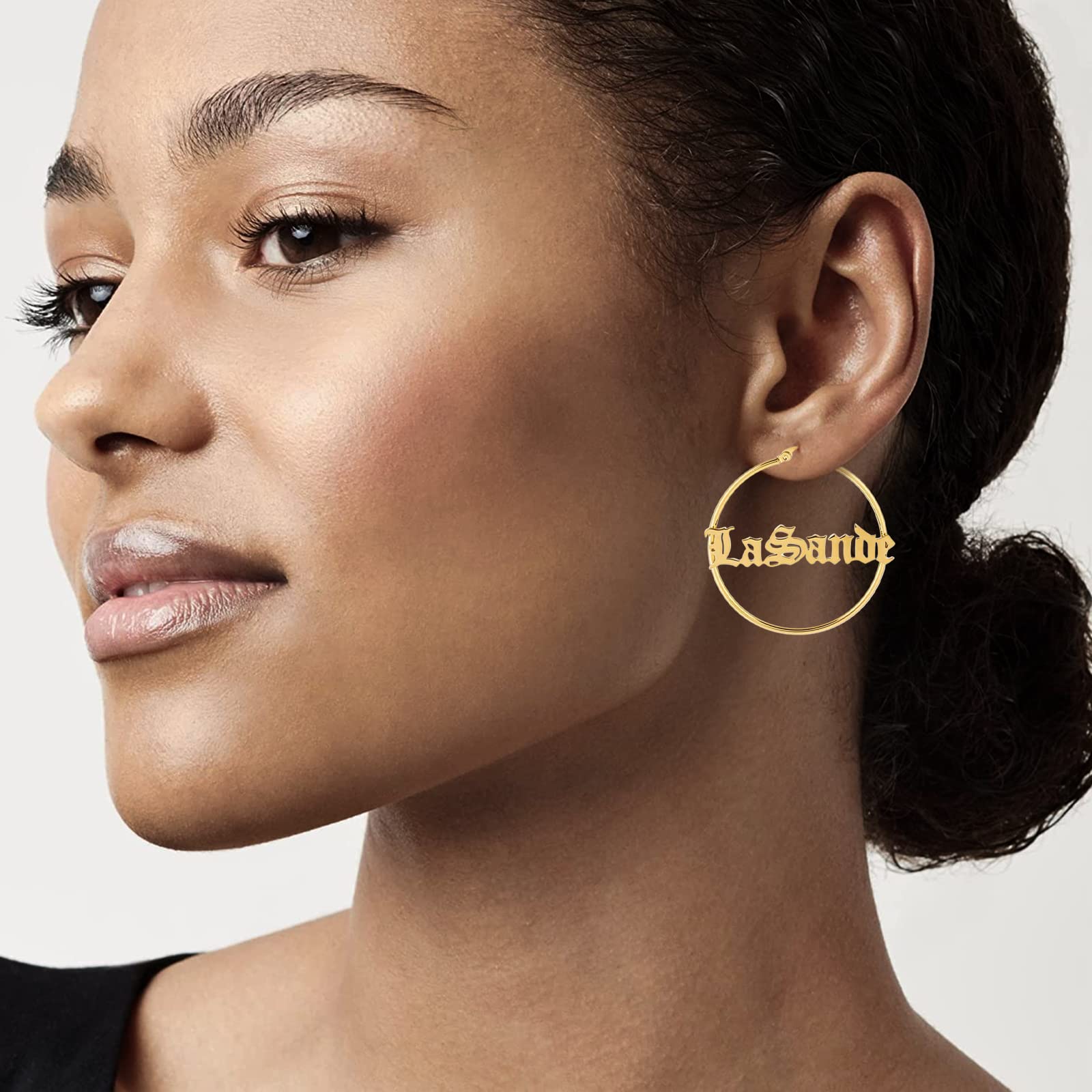 Personalized Bamboo Hoop Earrings with Custom Names - Oversized Big Hoop Earrings for Women, Wife, Mom, Daughter & Sister - Perfect for Birthday, Graduation & Hip-Hop Fashion Accessories