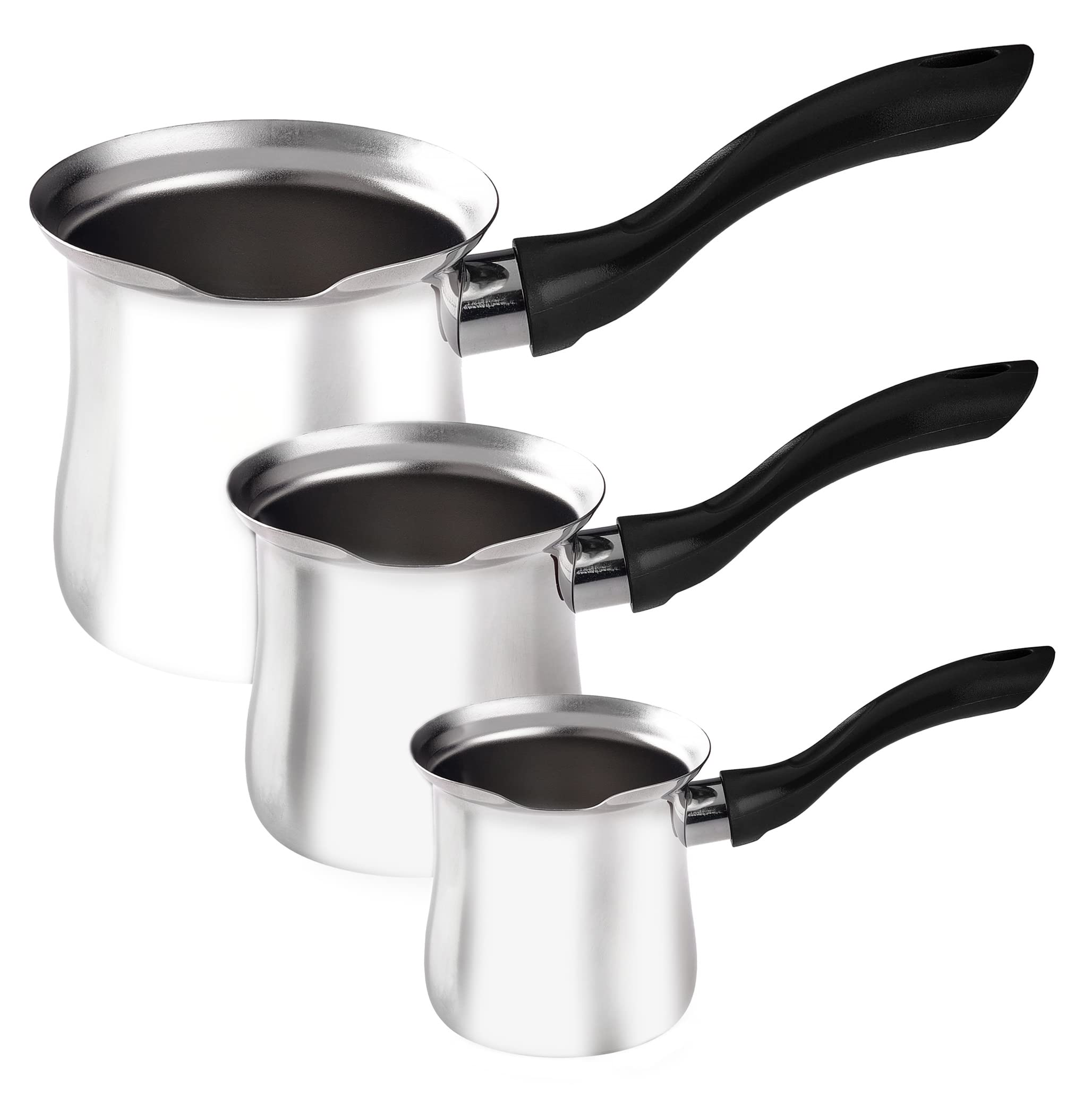 Premium DESTALYA Turkish Coffee Pot Set - 3-Piece Black Cezve for Authentic Turkish Coffee Brewing - Perfect for Home, Office, and Gift Giving