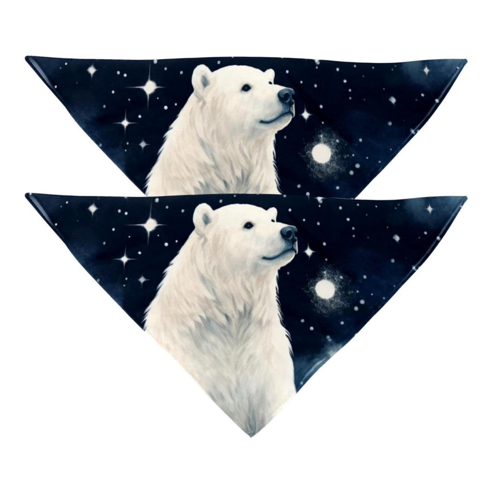 Dog Bandanas for Small Medium Large Pets - 2-Piece Polar Bear & Starry Sky Design Pet Scarves | Soft Fabric Dog & Cat Accessories for Daily Walks, Pet Parties & Photo Shoots