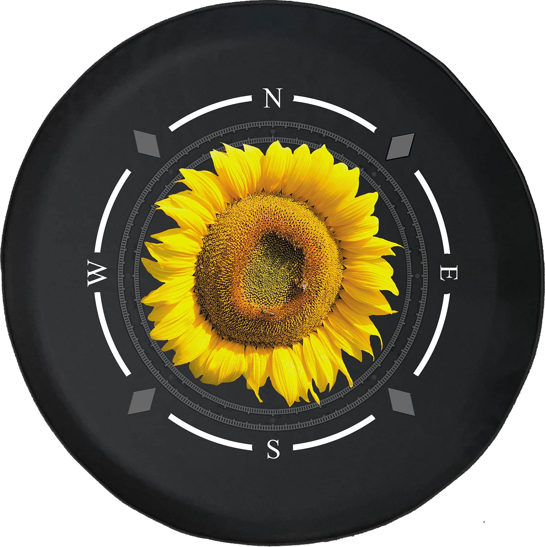 American Unlimited Spare Tire Cover with Compass Design - Yellow Sunflower Pattern Wheel Covers for SUV, Trailer, RV Accessories & Most Vehicles | Waterproof & UV-Resistant for Outdoor Adventures & Road Trips