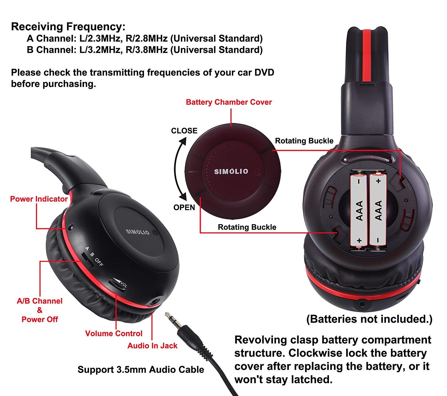 SIMOLIO Wireless IR Headphones for Car DVD | Bluetooth Kids Headphones | Compatible with Honda Odyssey, uConnect VES, Dodge Grand Caravan, Chevy Suburban 2006-2022 | Perfect for Family Road Trips & In-Car Entertainment