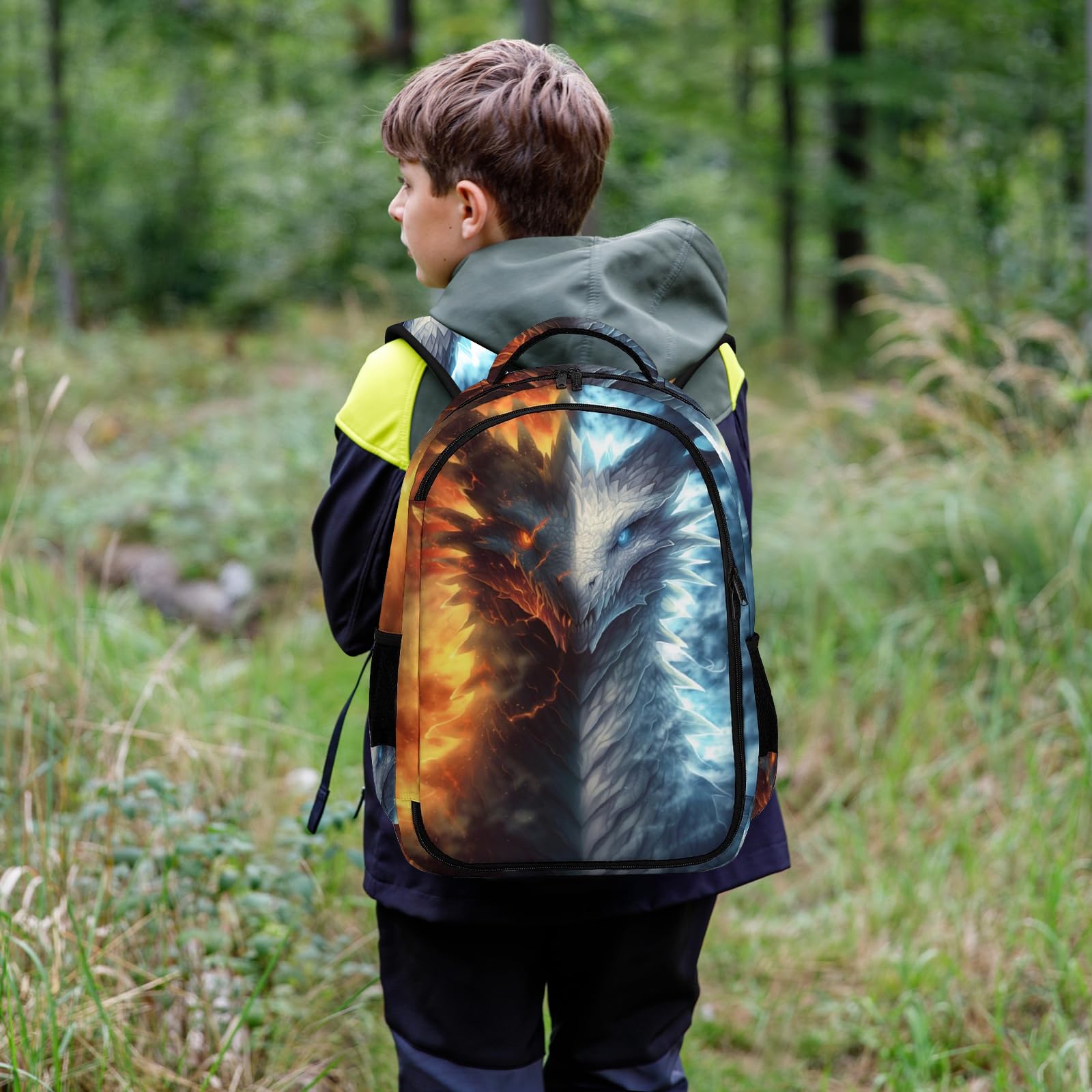Dragon Themed Kids Backpack for School - 16.5 Inch Boys & Girls Bookbag - Perfect for Elementary Students, Daycare & Outdoor Adventures