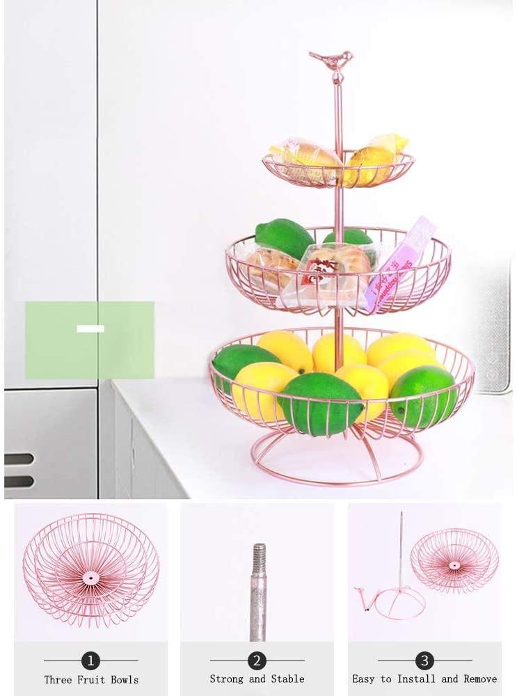 3 Tier Fruit and Vegetable Basket for Kitchen Counter, Detachable Bread Storage Organizer, Perfect for Living Room, Dining Room, and Pantry Organization