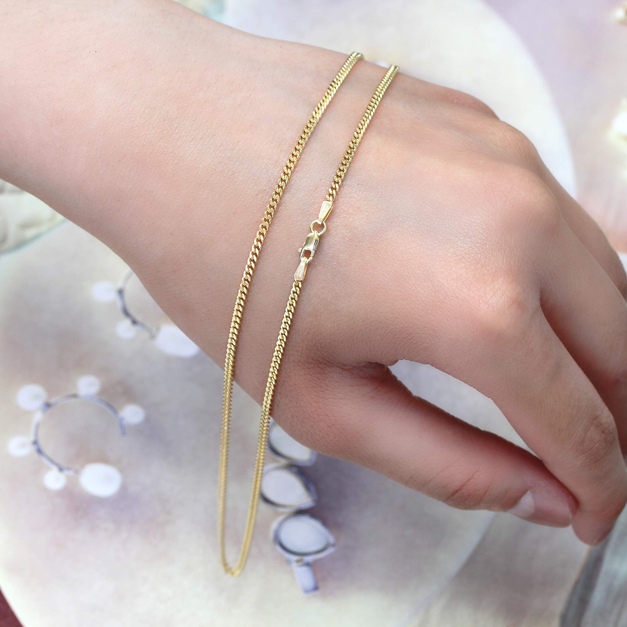 14K Solid Gold Chain Necklace for Men & Women - Thin 0.5mm to 2mm Thick Curb Link Necklace (16, 18, 20, 22, 24 Inch) - Perfect for Everyday Wear, Gifts & Layering Jewelry