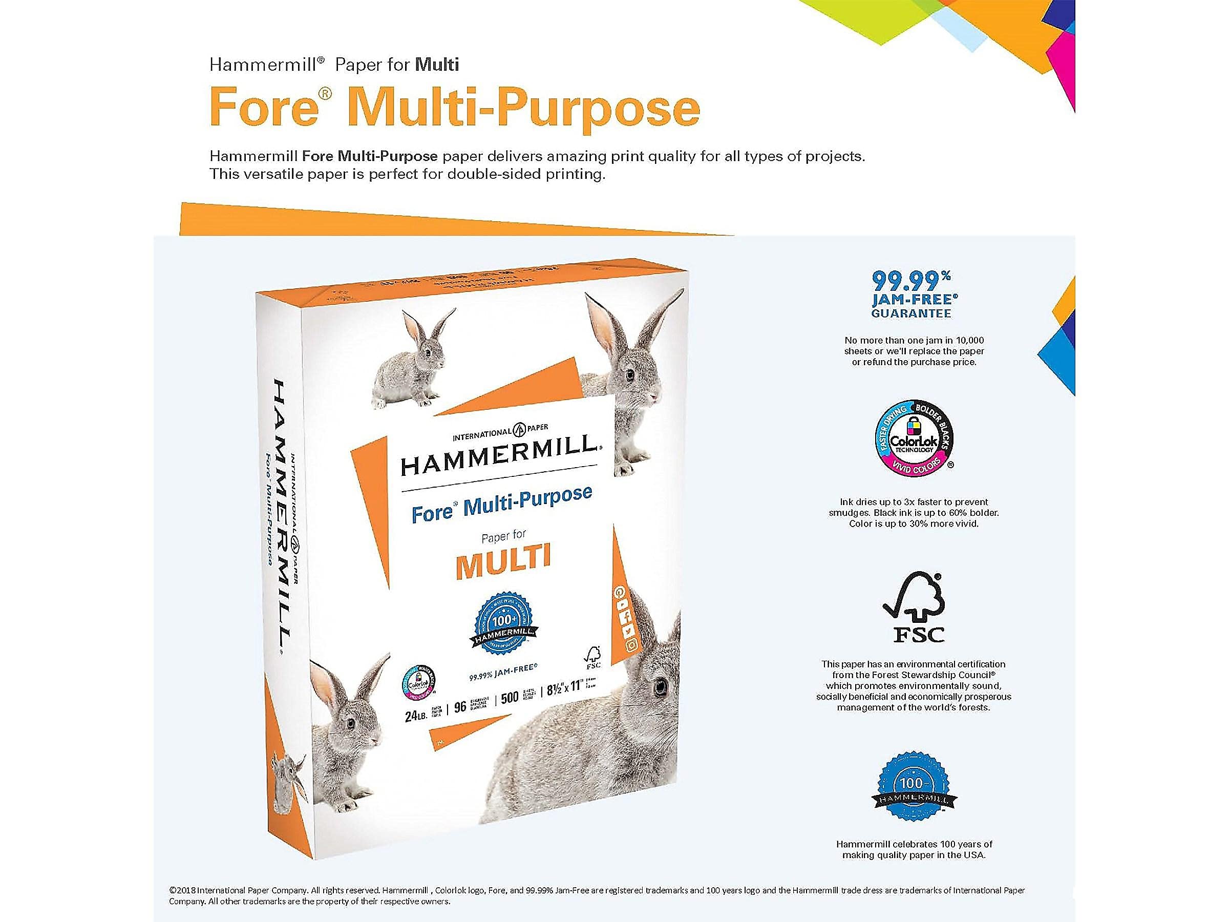 Hammermill Printer Paper, 24 lb Multipurpose Copy Paper, 8.5 x 11 Letter Size, 1 Ream (500 Sheets), 96 Brightness, Made in USA - Ideal for Home Office, School Projects & Everyday Printing
