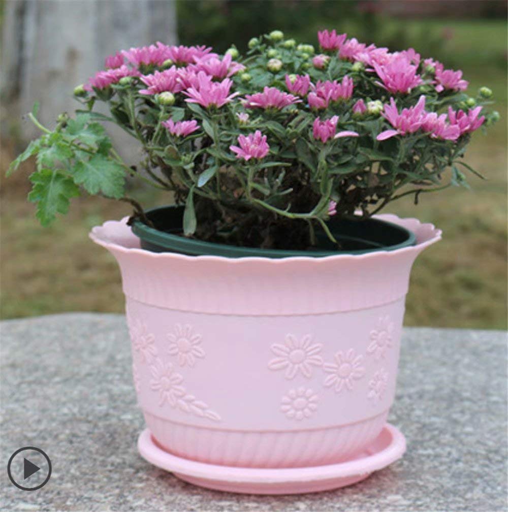 Large Pink Resin Plant Pot with Tray - Succulent & Cactus Planter, Flower Pot for Indoor/Outdoor Decor - Perfect for Home, Office, and Garden Use