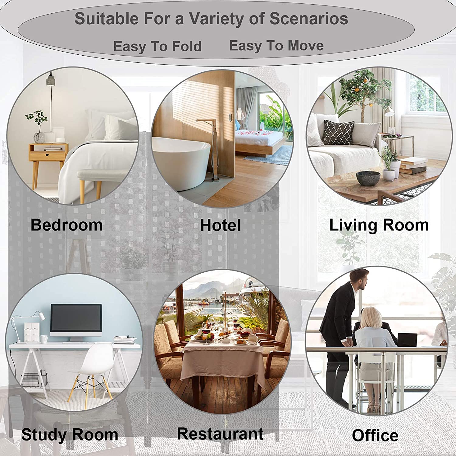 4-Panel Canvas Room Divider Screen with Railing - Foldable Privacy Partition for Office, Home, and Temporary Walls | Perfect for Workspaces, Studios, and Room Separation