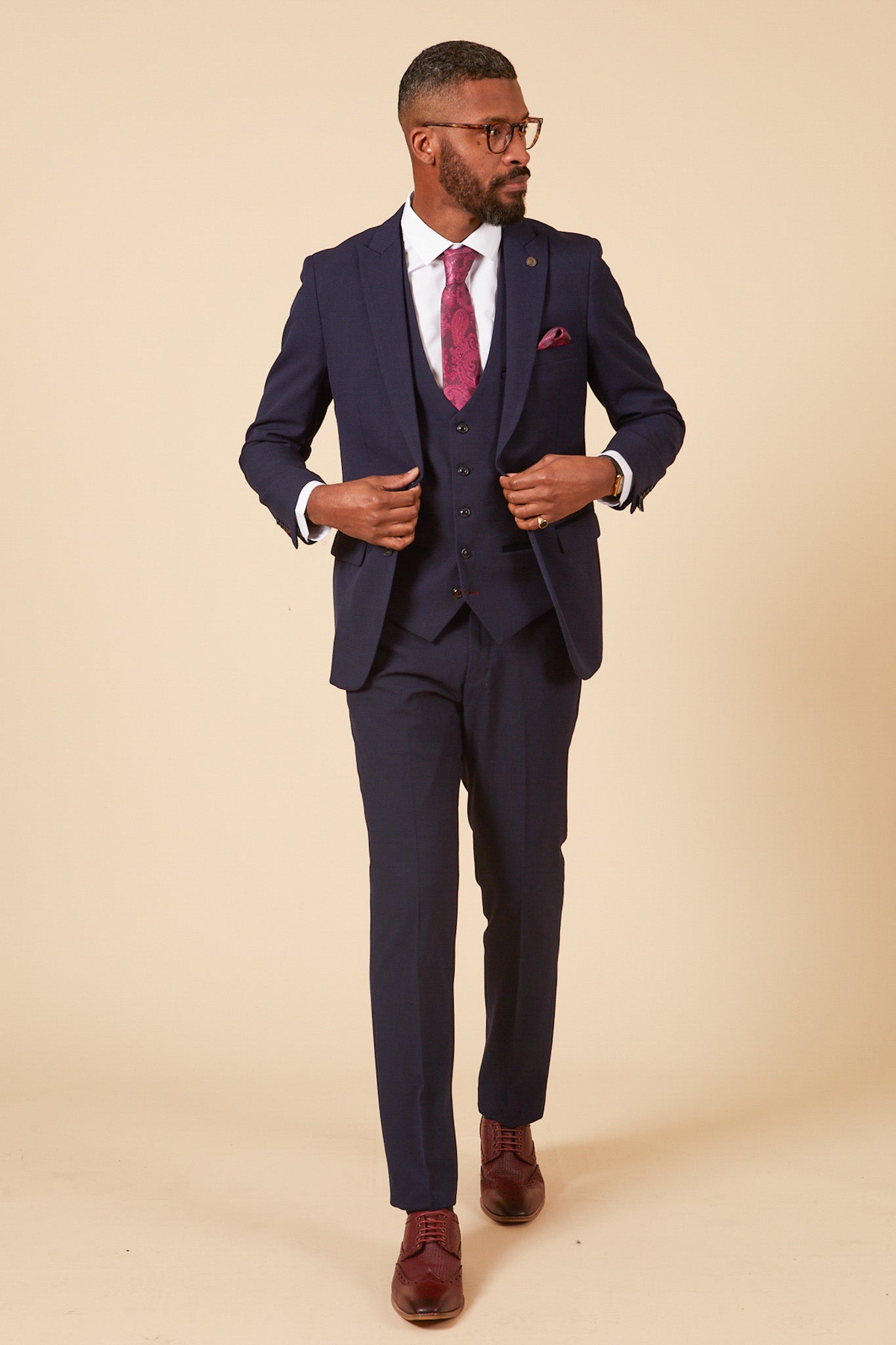 BROMLEY Navy Check Three Piece Suit - Premium Wool Blend Business Formal Attire for Men | Perfect for Weddings, Office Meetings & Special Occasions