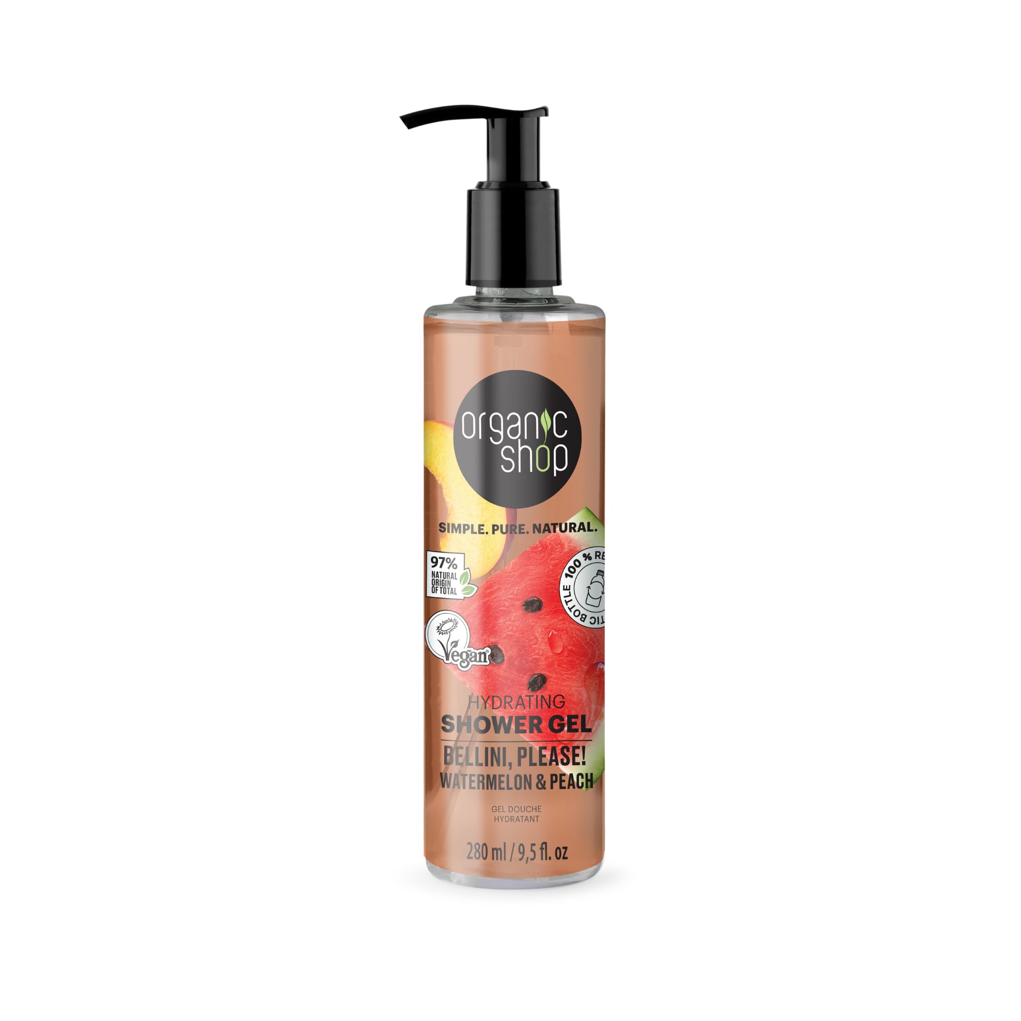 Watermelon & Peach Body Wash - Hydrating Shower Gel for Dry Skin | 100% Vegan & Organic Deep Moisturizing Cleanser | Nourishing Body Wash 9.5 Fl Oz | Perfect for Daily Shower & Spa Day Relaxation