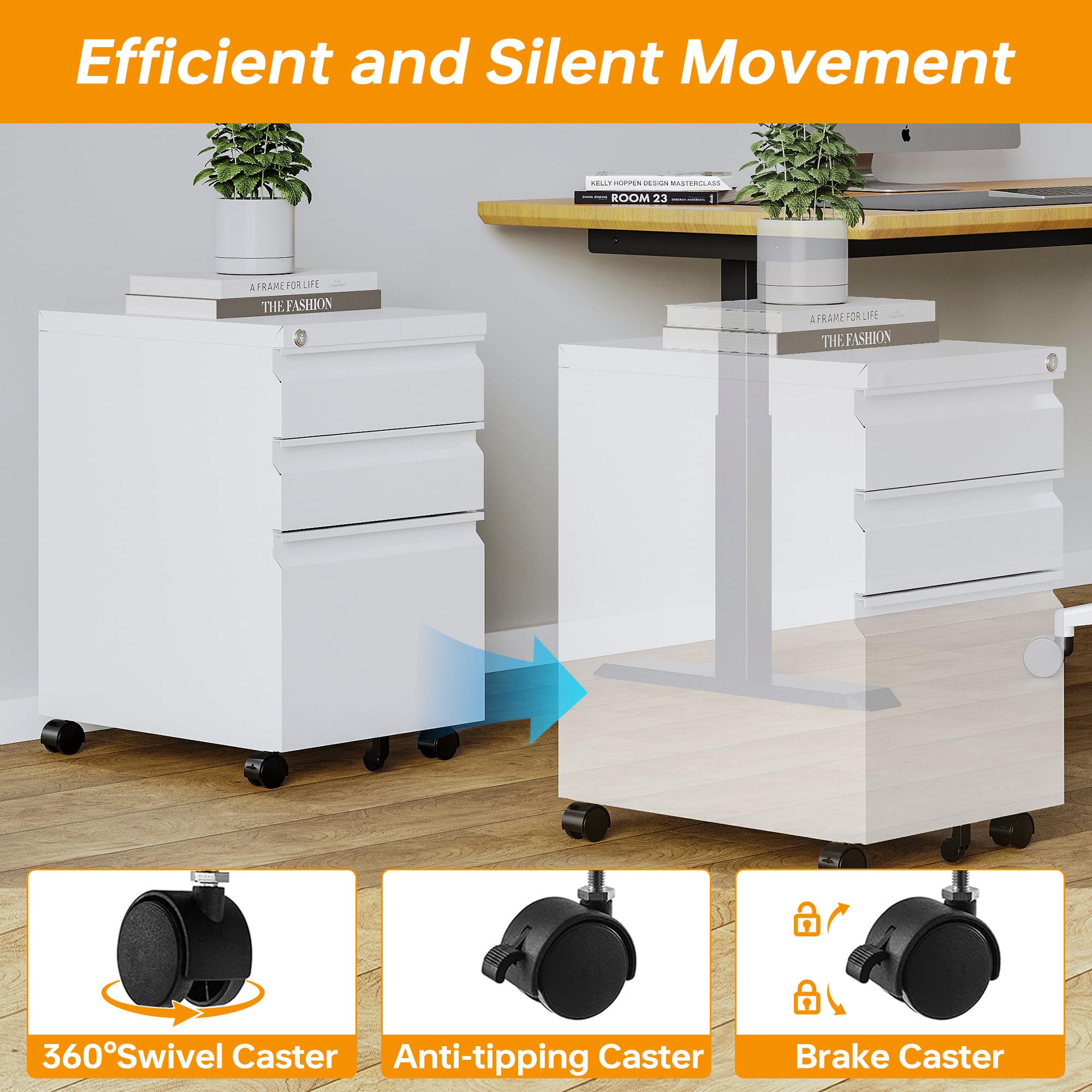 Locking 3-Drawer Mobile File Cabinet with Wheels - STANI Under Desk Metal Filing Cabinet for Office, Fully Assembled - Perfect for Small Spaces, Home & Office Organization