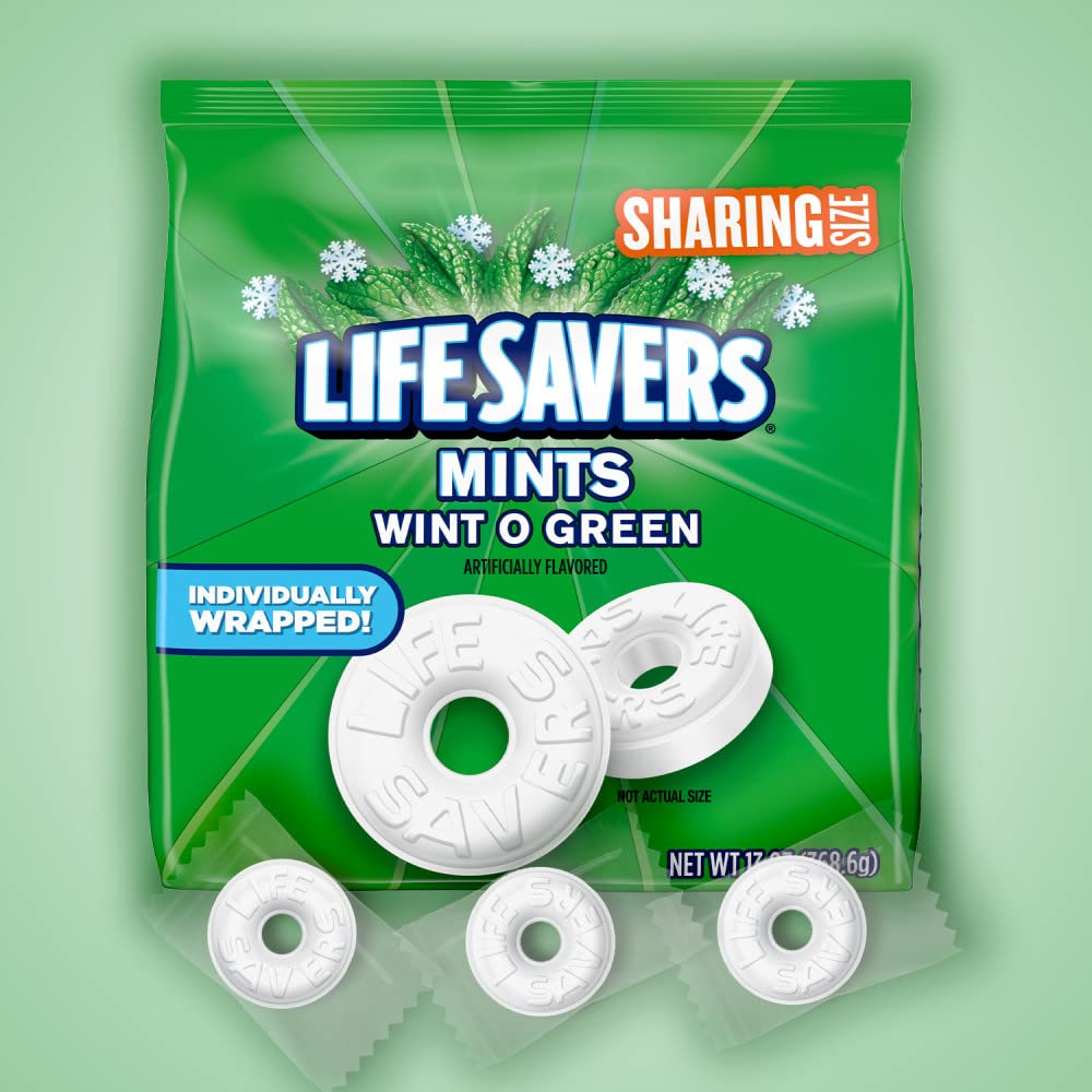 LIFE SAVERS Wint O Green Breath Mints Hard Candy - 13 oz Sharing Size Bag (Pack of 10) - Fresh Mint Flavor for Fresh Breath - Perfect for Office, Travel, and On-the-Go Freshness