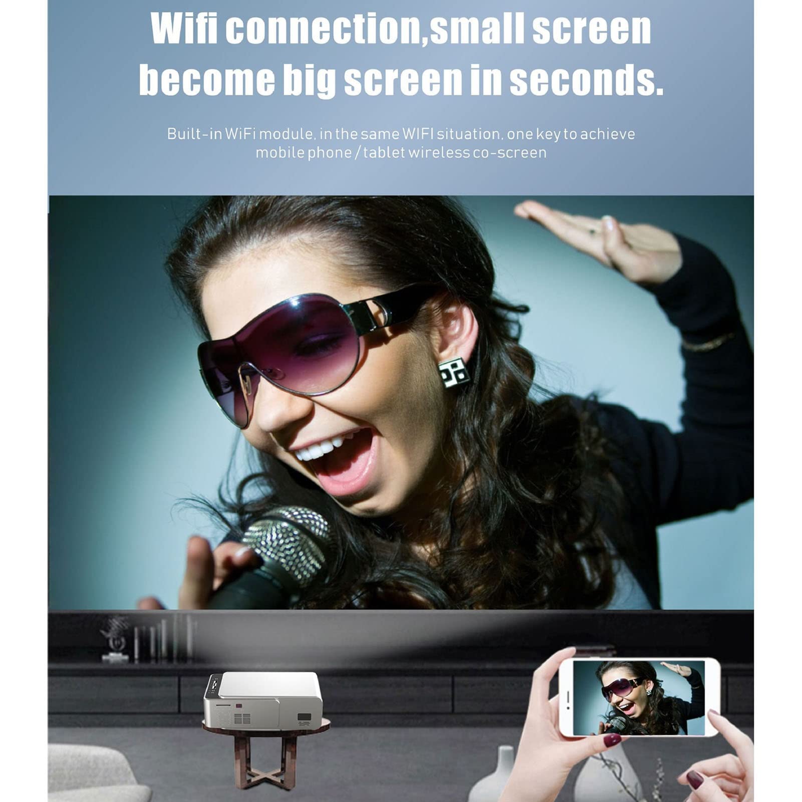 CYLZRCl WiFi Bluetooth Projector - Portable Android Smart Mini Theater, HD LED Home Projector for Movies & Gaming | Wireless Streaming, Phone Screen Mirroring | Perfect for Home Cinema, Outdoor Camping & Office Presentations