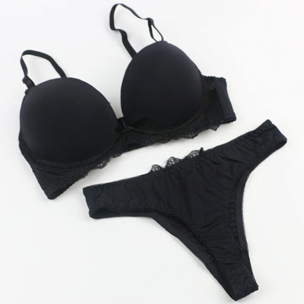 Sexy Lace Lined Plunge Bra & Panty Set for Women - Push Up Underwire Lingerie for Date Night & Special Occasions