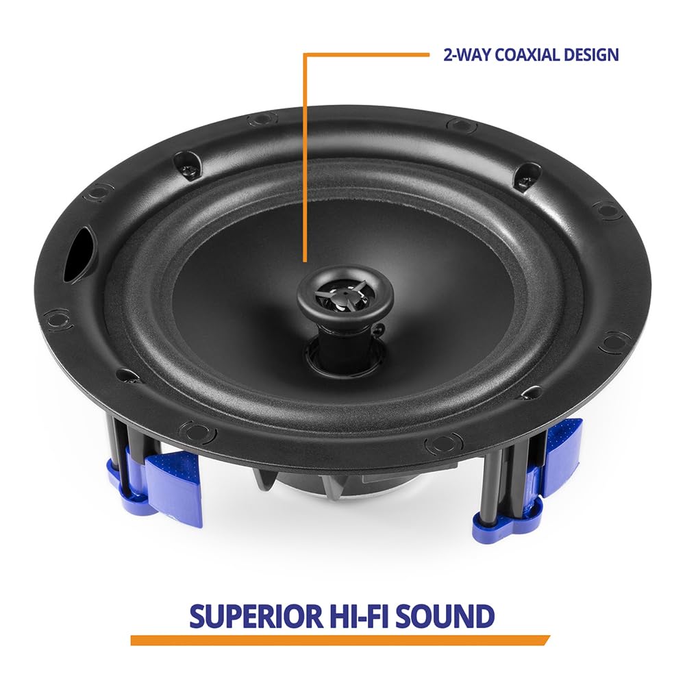 Power Dynamics PD NCBT8B 8-Inch Wireless Bluetooth Ceiling Speaker System - Built-in Amplifier, Easy Installation & Crisp Sound for Home Theater, Background Music & Outdoor Entertainment