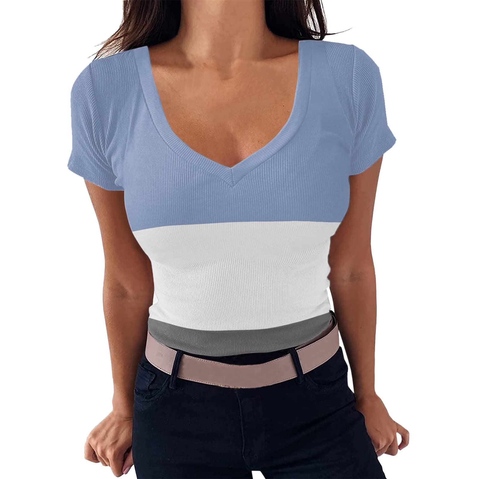 Women's Summer Henley Shirts - V-Neck Button Up Blouses & Flowy Pleated Tunics | Casual Tops for Beach, Office & Date Night | ZS-23