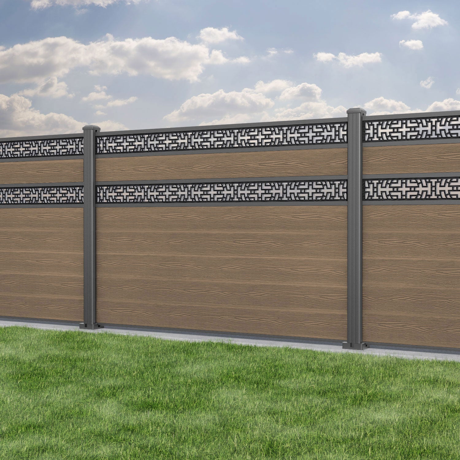 Premium Teak Kumo Split Screen Fence Panel with Aluminum Posts - Classic Privacy Fence for Patio, Garden, and Outdoor Decor