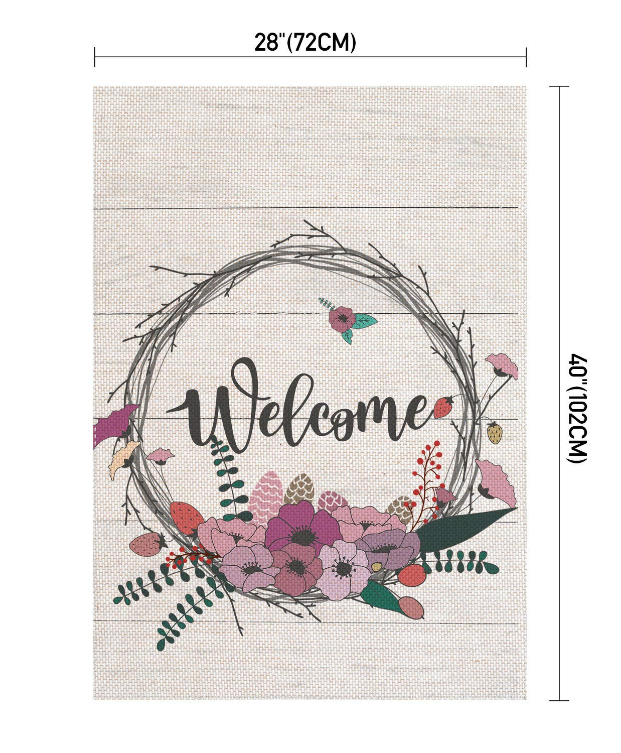Double Sided Welcome Floral Wreath House Flag 28x40 Inch - Farmhouse Burlap Outdoor Yard Decor for Porch, Garden & Seasonal Home Decoration