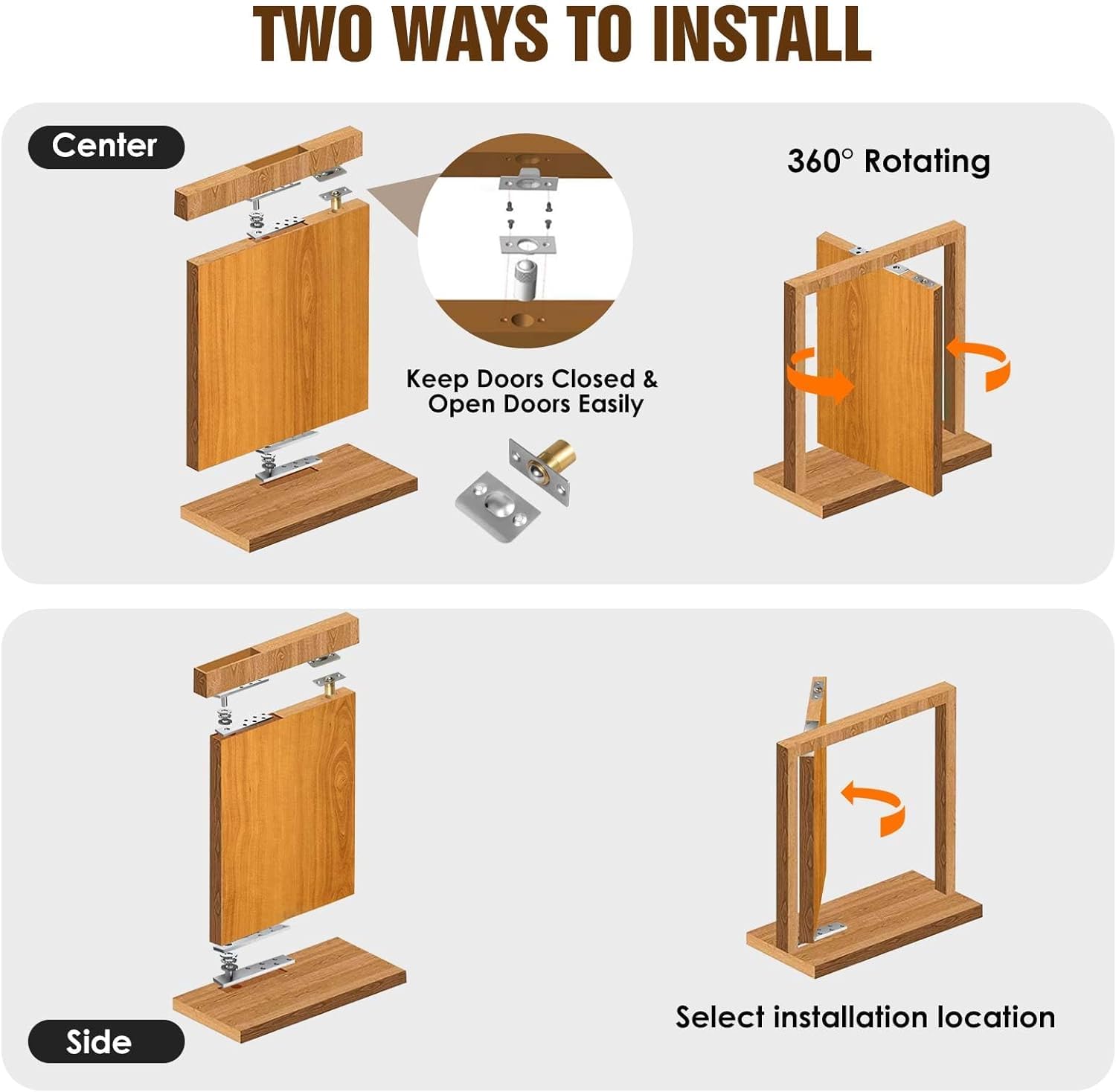 Heavy Duty Stainless Steel Hidden Door Hinge - 360 Degree Rotation Pivot Hinges for Wood Doors, Cabinet & Secret Bookcase (Max 300 lb) - Perfect for Hidden Rooms, Bookshelf Doors & Custom Furniture (2Pcs)