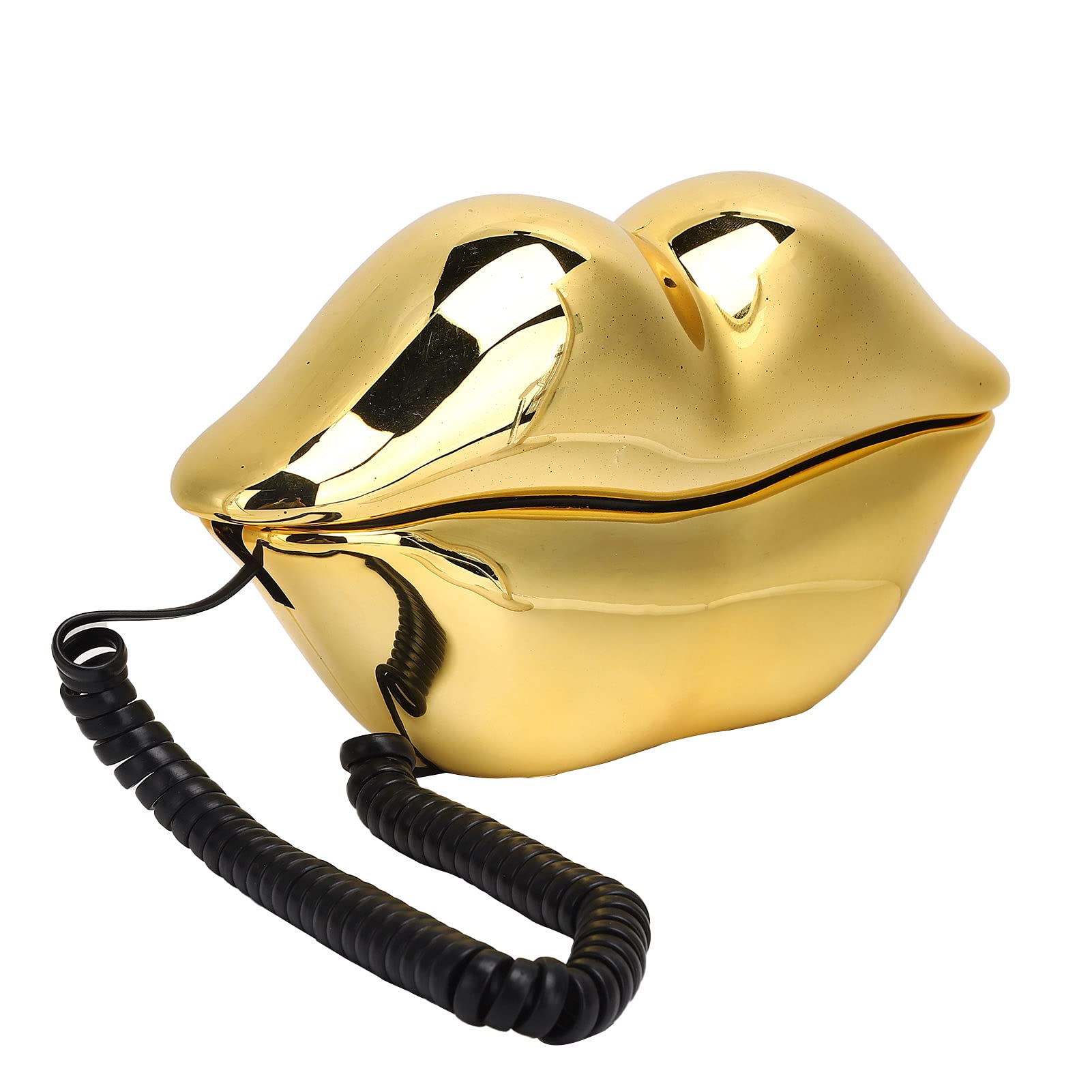 Golden Yellow Retro Electroplated Lip-Shaped Corded Landline Telephone with Number Storage - Vintage Home Office Desk Phone for Decor & Functional Use in Living Room, Bedroom, or Workspace